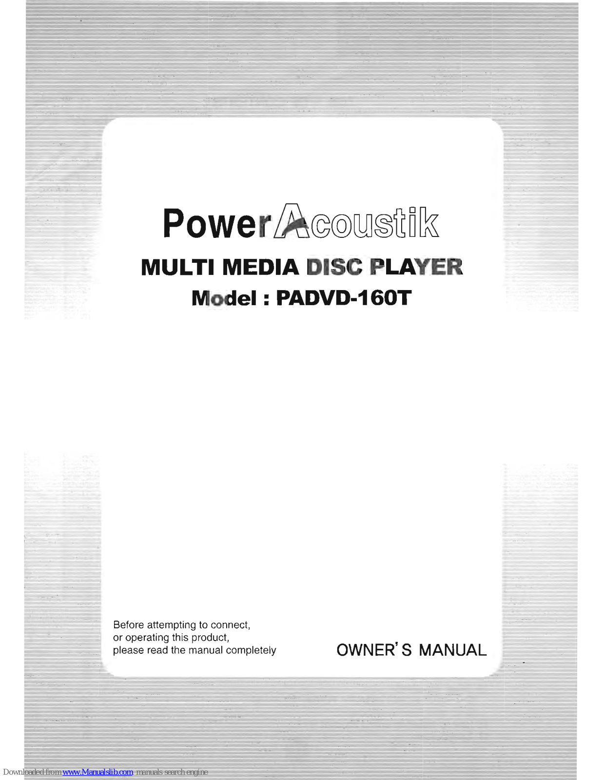 Power Acoustik PADVD-160T Owner's Manual