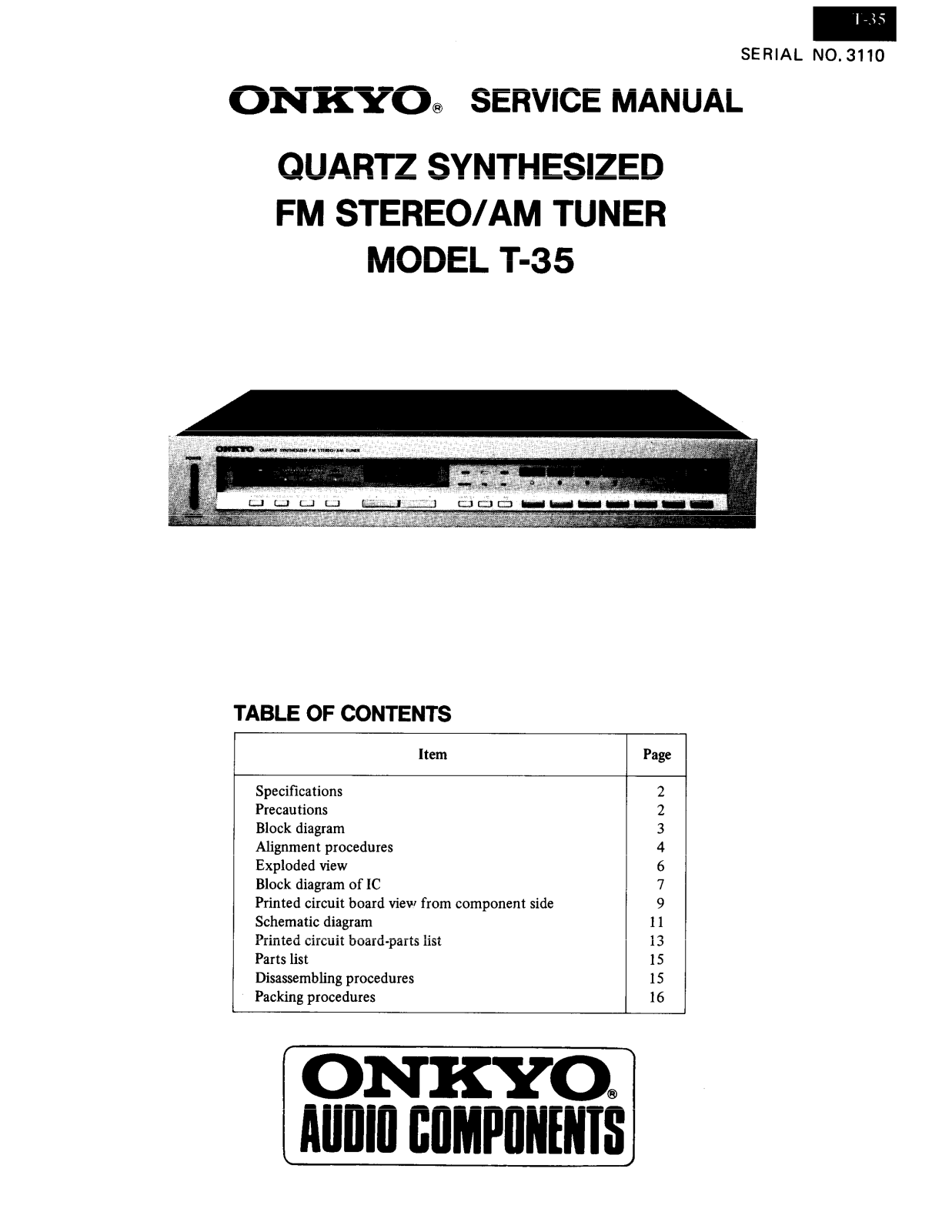 Onkyo T-35 Service manual