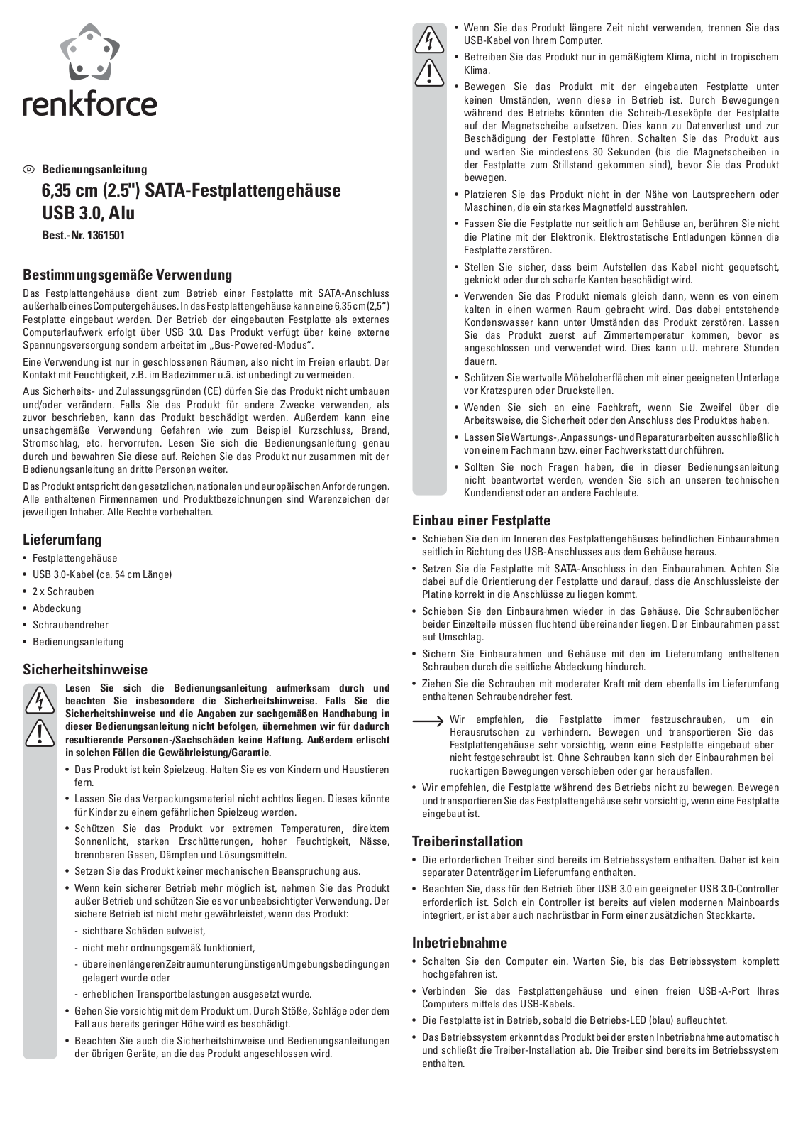 Renkforce 1361501 Operating Instructions