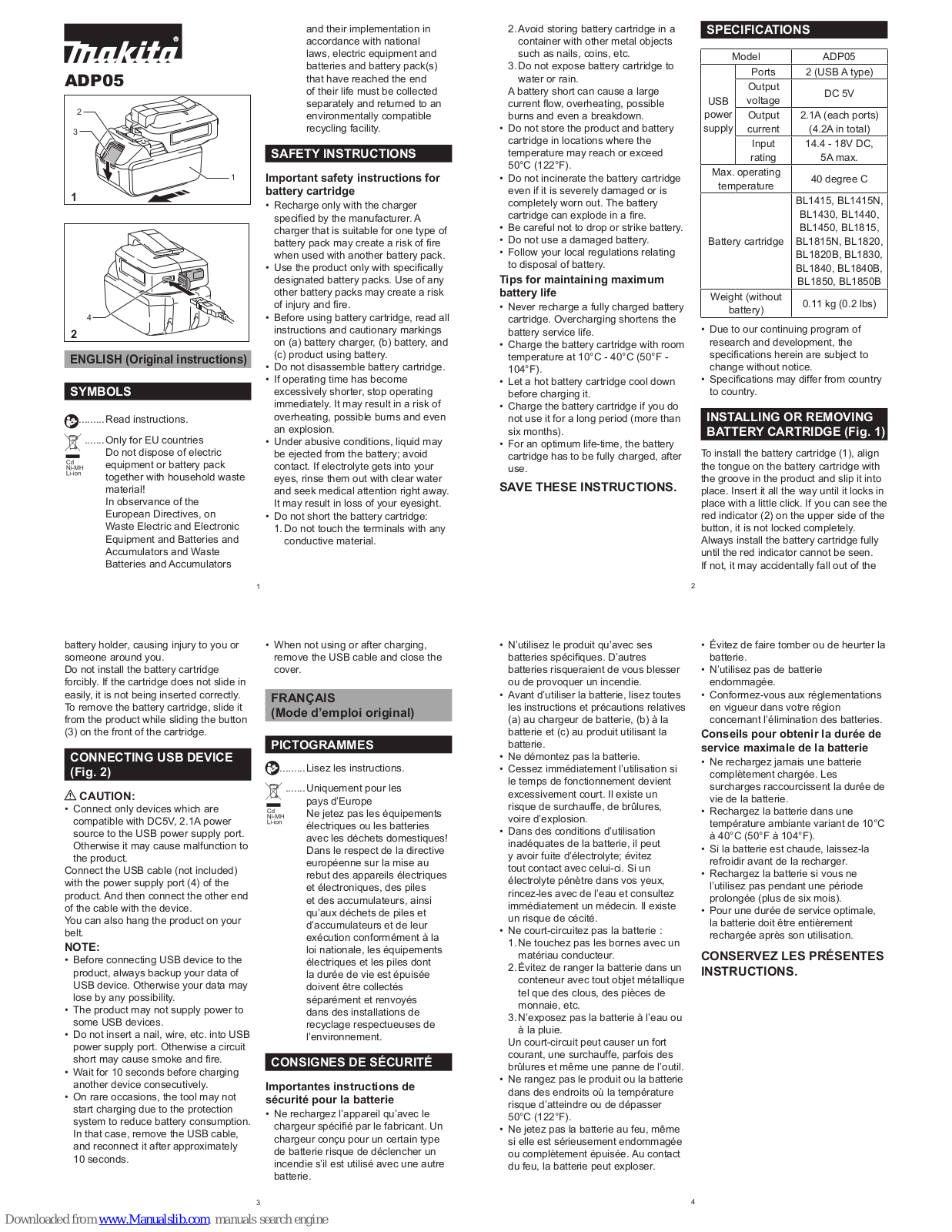 Makita ADP05 Original Instructions Manual