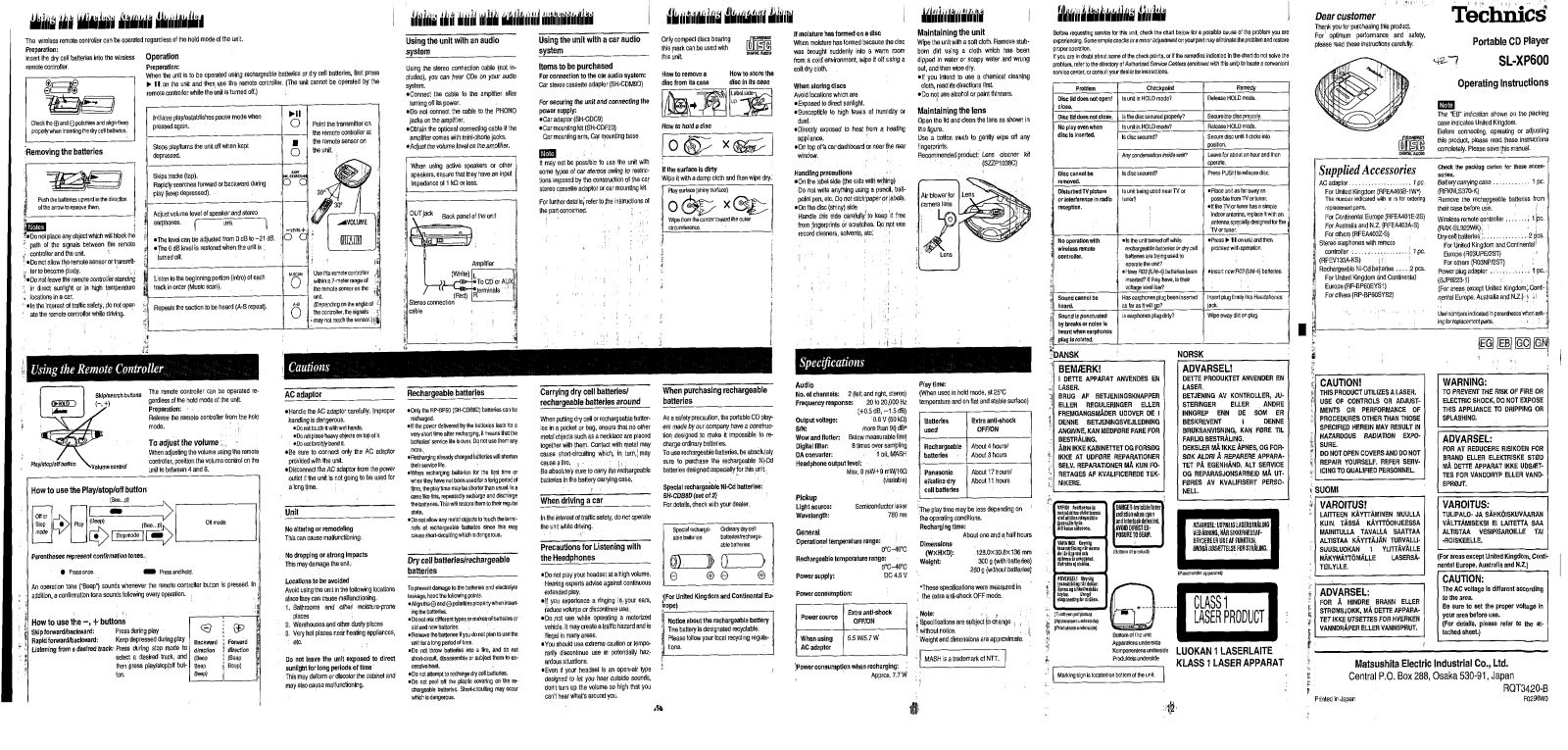 Panasonic SL-XP600 User Manual