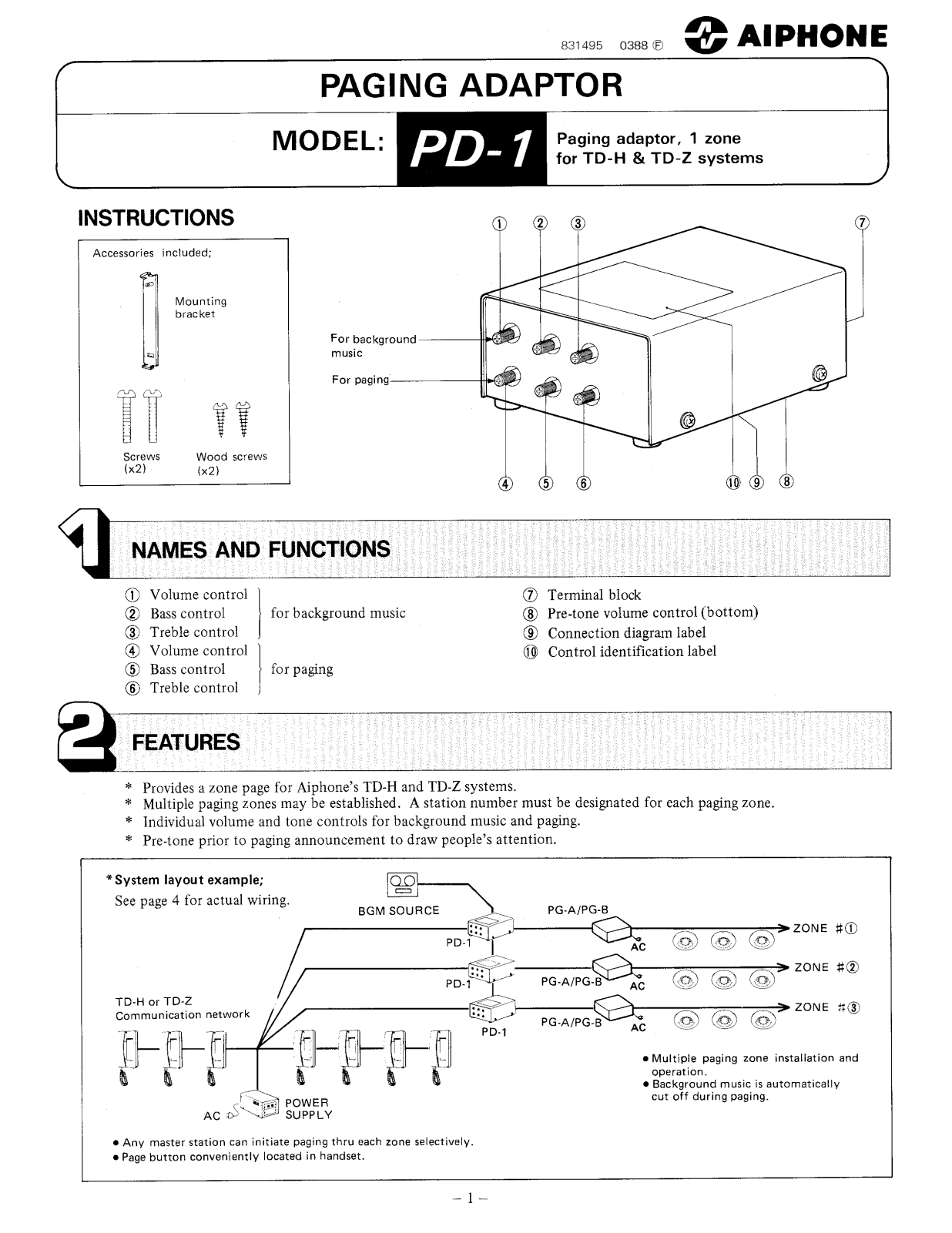 Aiphone PD-1 User Manual