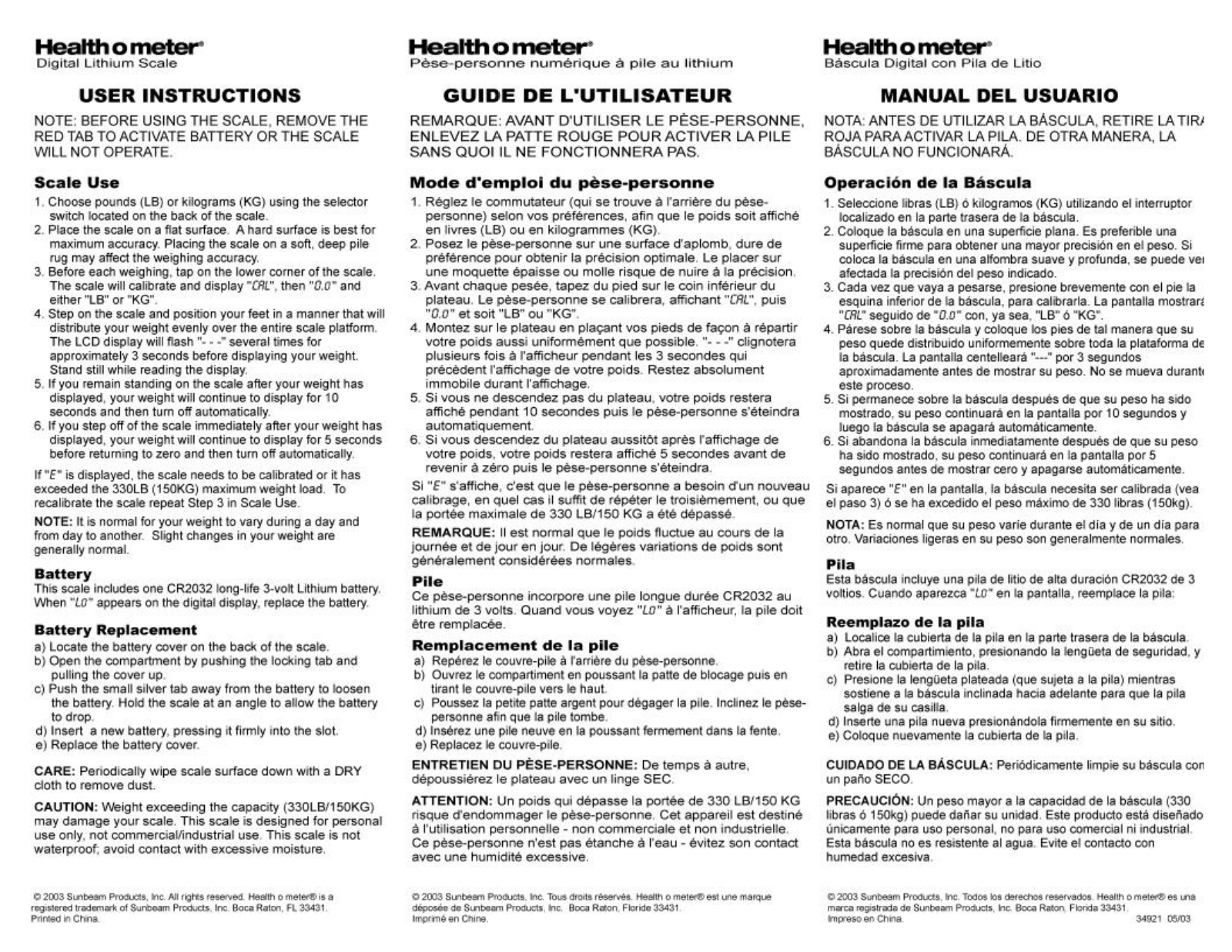 Health O Meter HDL200-05 User Manual