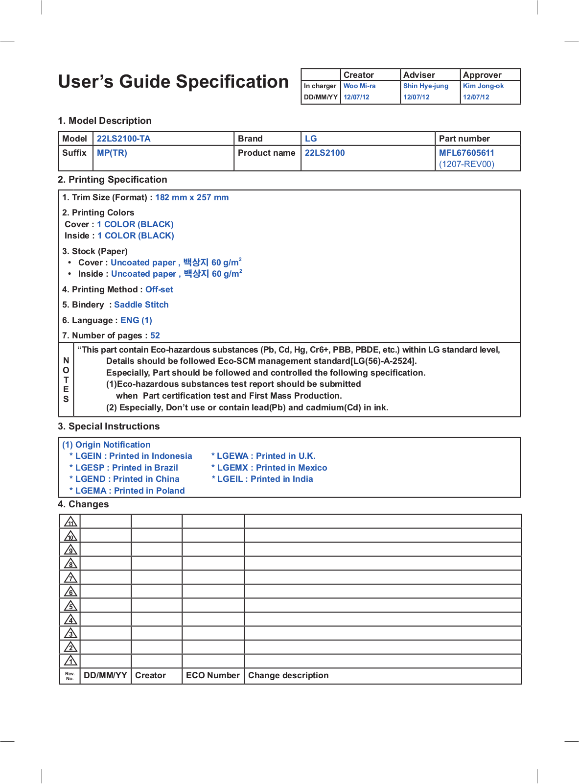 LG 22LS2100-TA Owner’s Manual