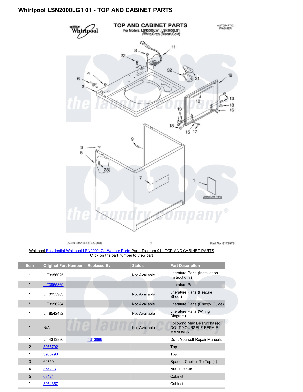 Whirlpool LSN2000LG1 Parts Diagram