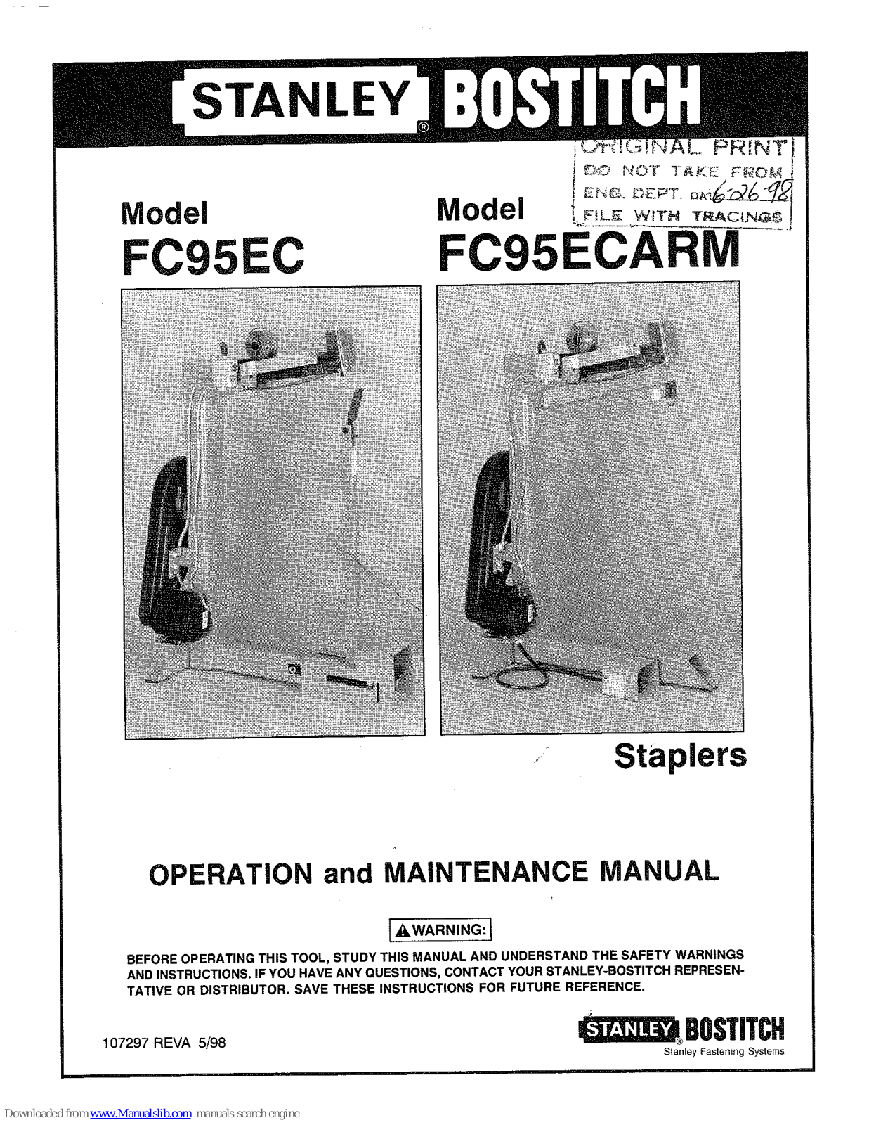 Stanley Bostitch FC95EC, Bostitch FC95ECARM Operation And Maintenance Manual