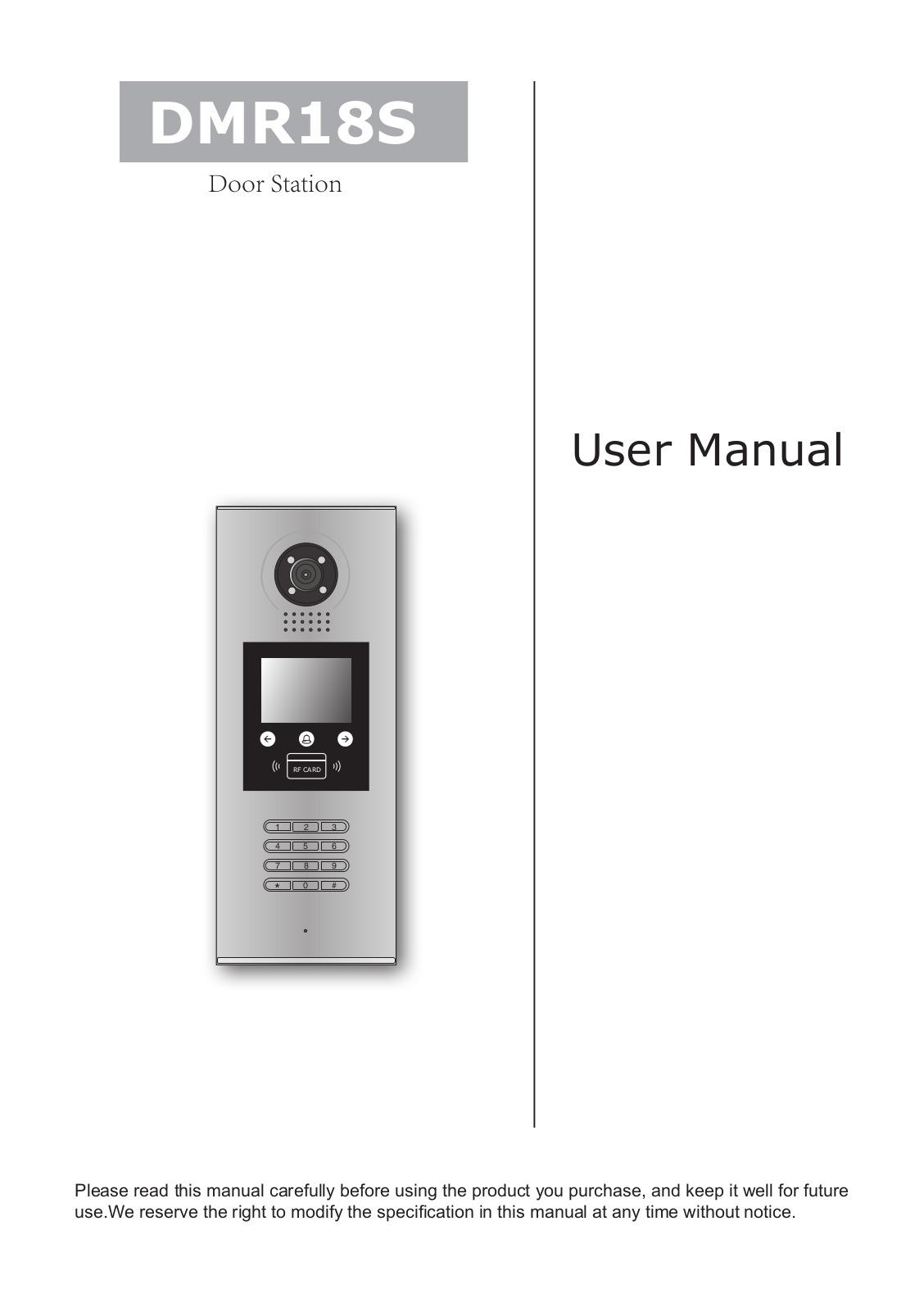 NY Wholesale Intercom DMR18S User Manual