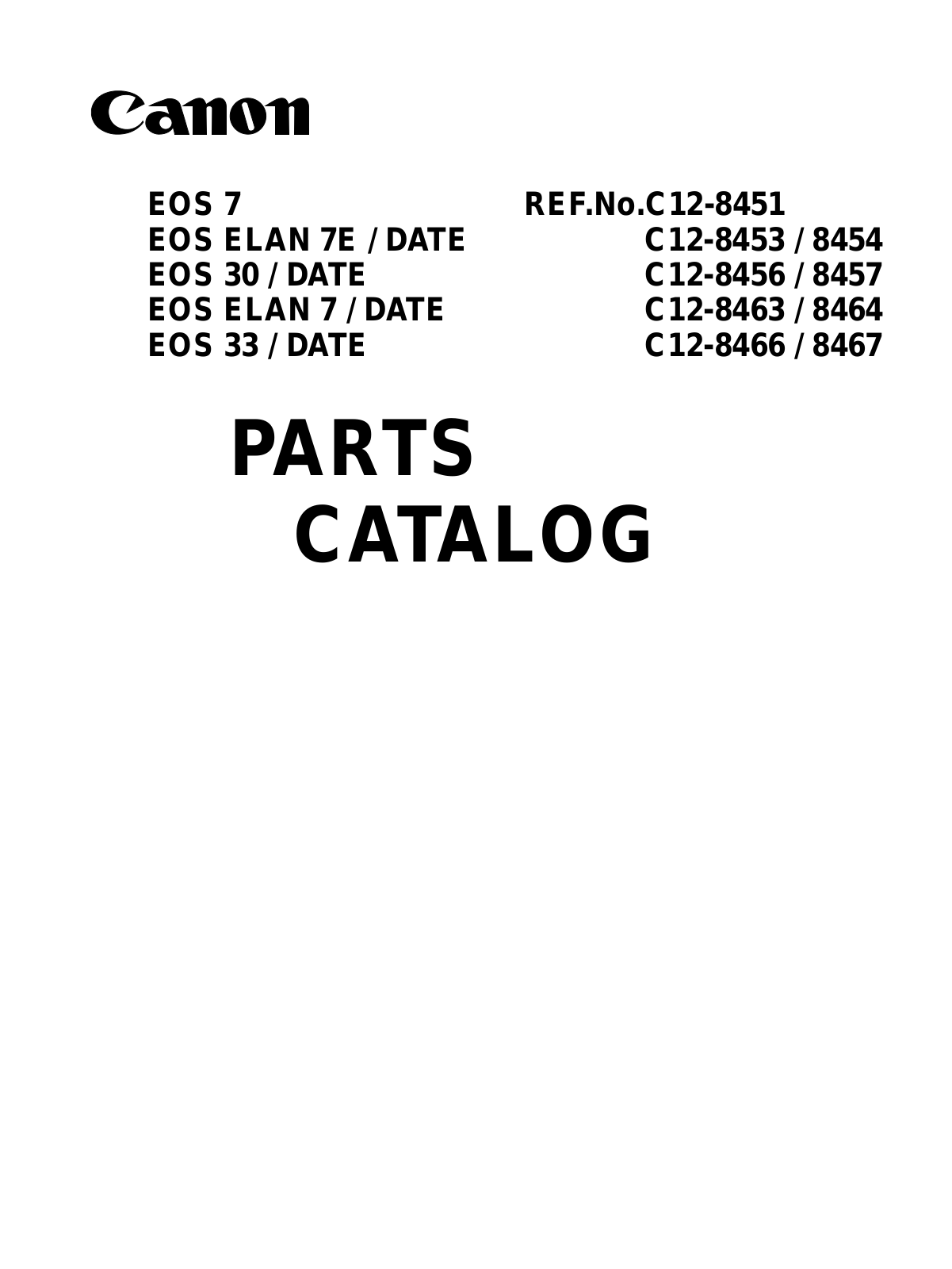 Canon EOS 30, EOS 33, EOS Elan 7, EOS Elan 7E, EOS 7 Parts Catalogue