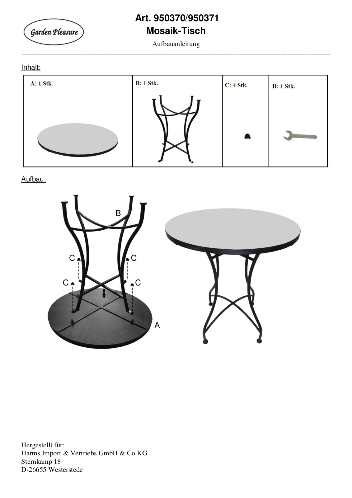 Garden Pleasure Amarillo Assembly instructions