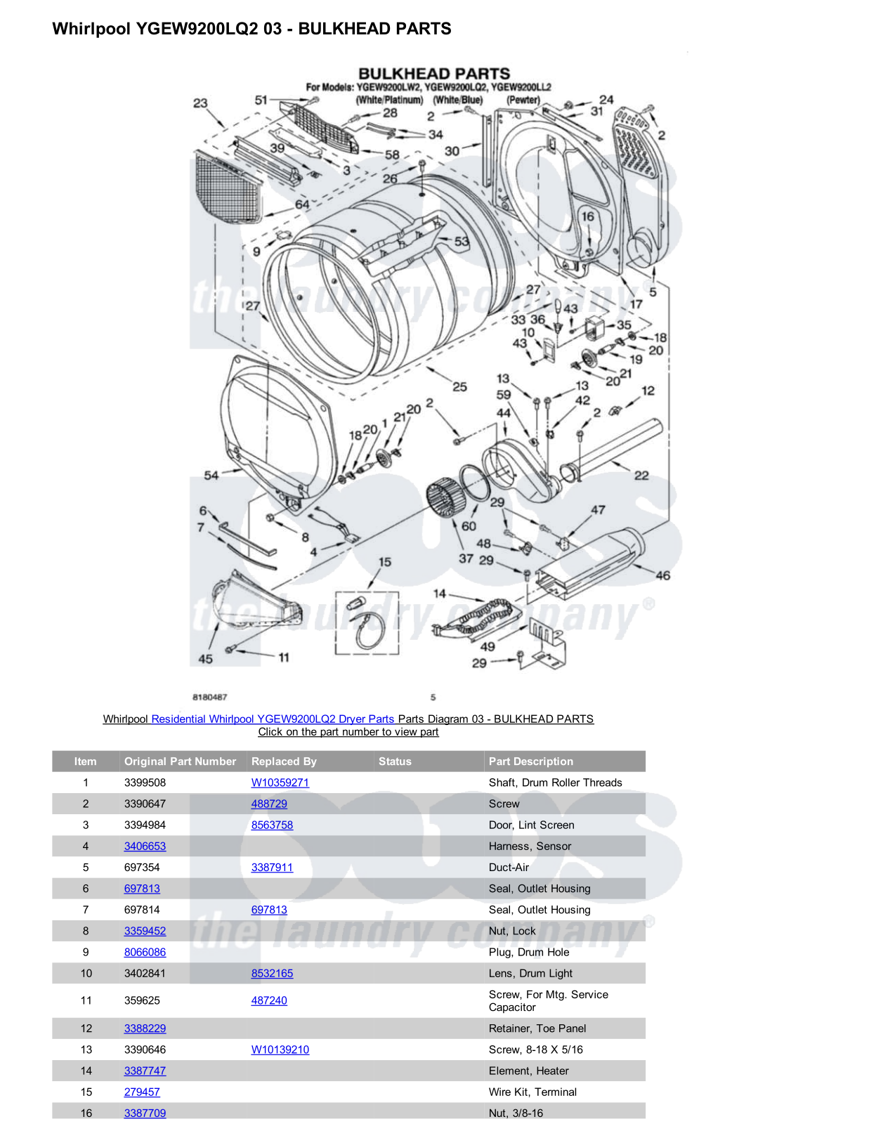 Whirlpool YGEW9200LQ2 Parts Diagram