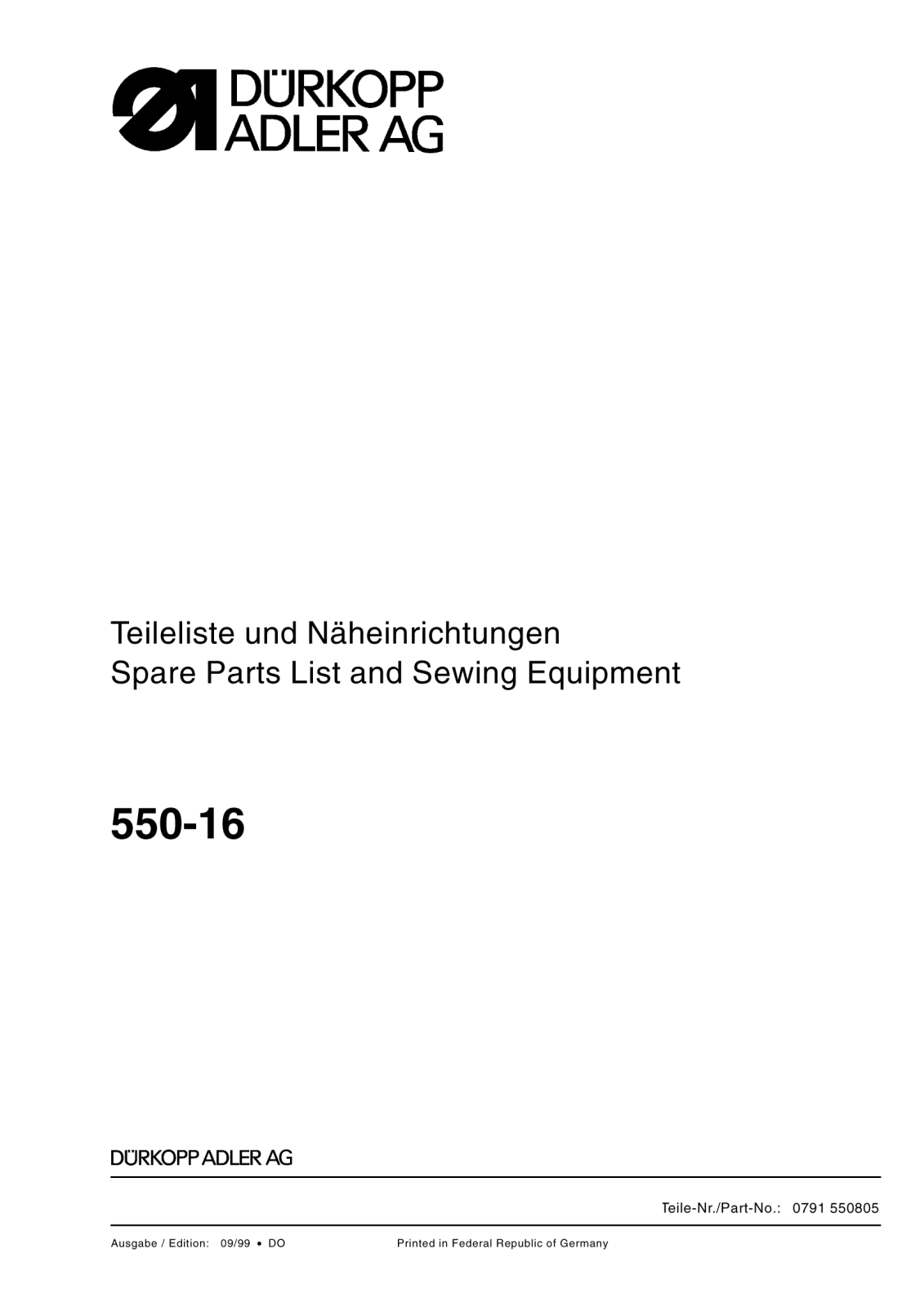 Dürkopp Adler 550-16 Parts List