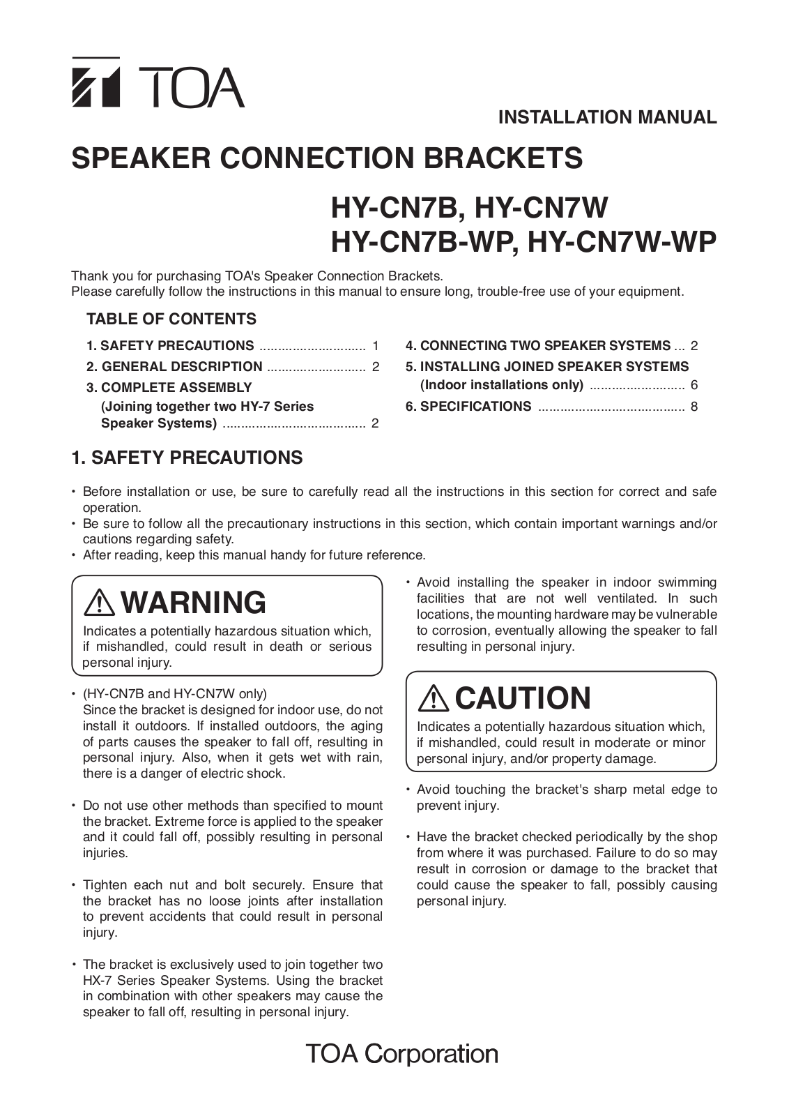 Toa HY-CN7W-WP User Manual