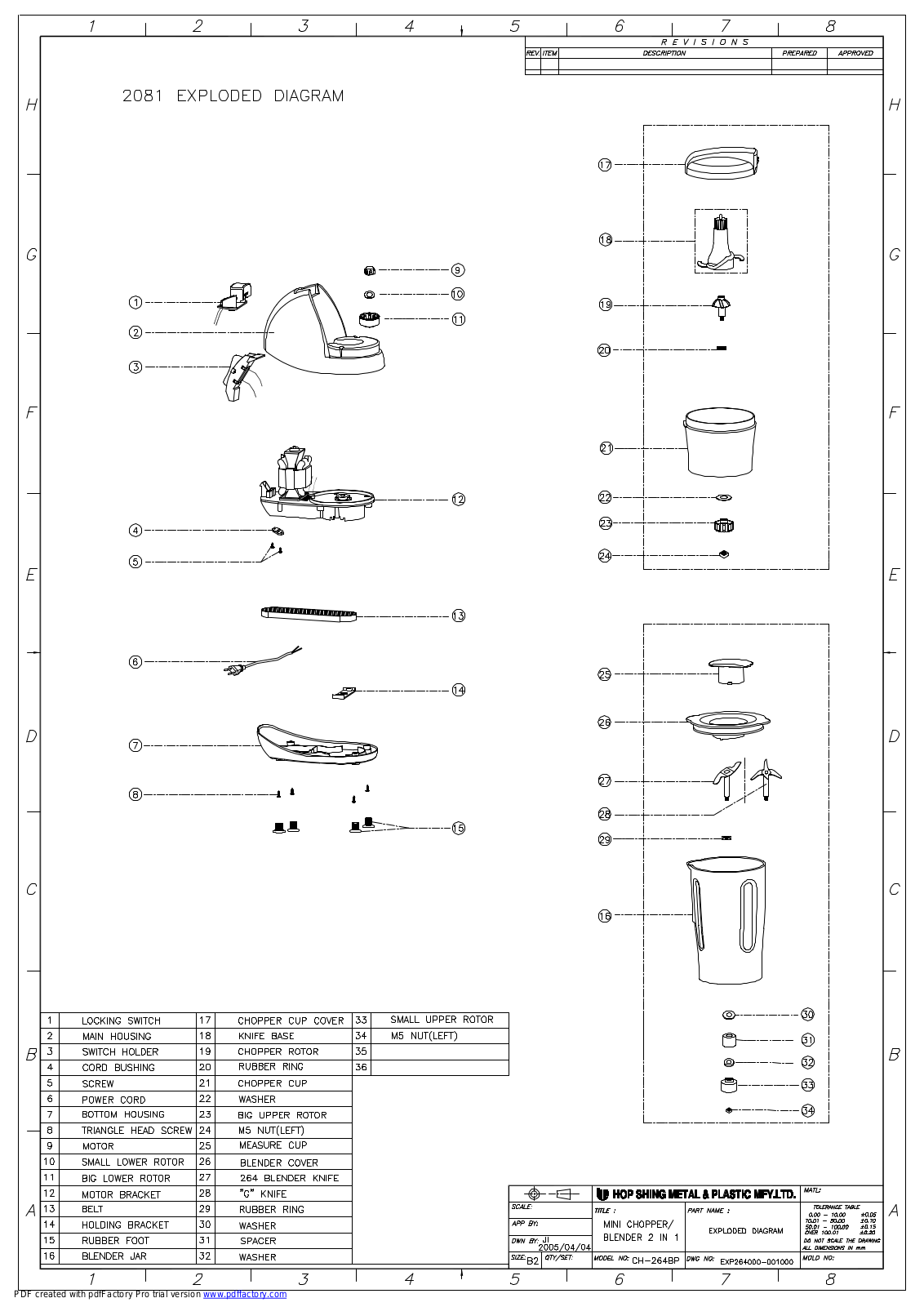 Vitek CH-264 Exploded Diagram