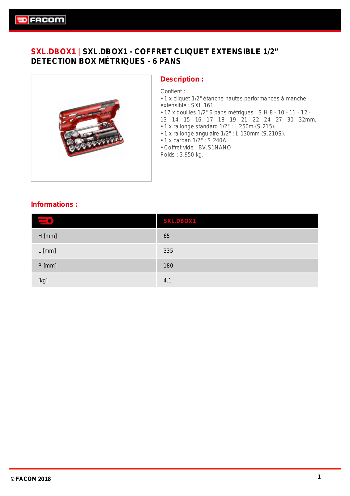 Facom SXL.DBOX1PB Specification - ManualMachine.com