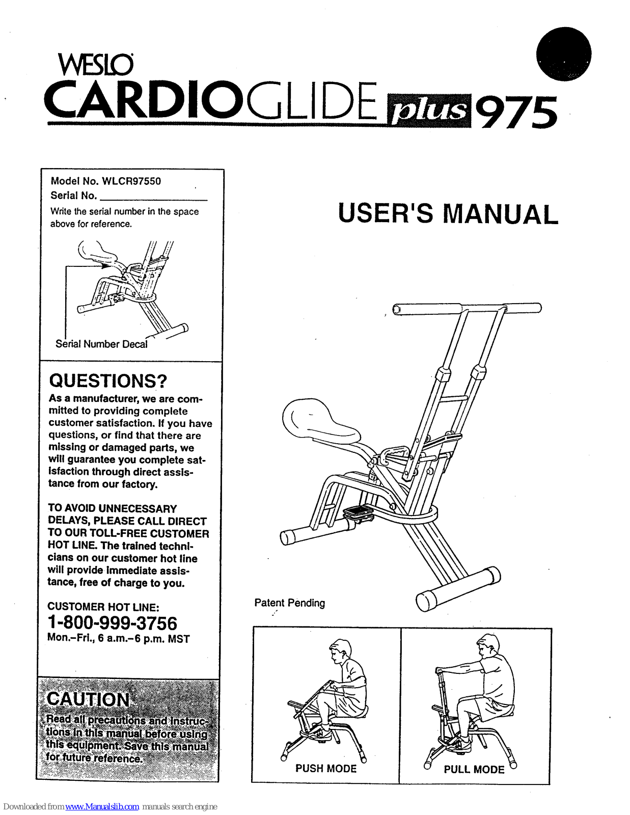 Weslo Cardio Glide Plus 975 User Manual