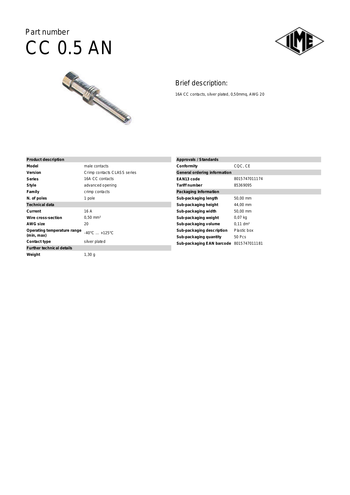 ILME CC-0.5AN Data Sheet