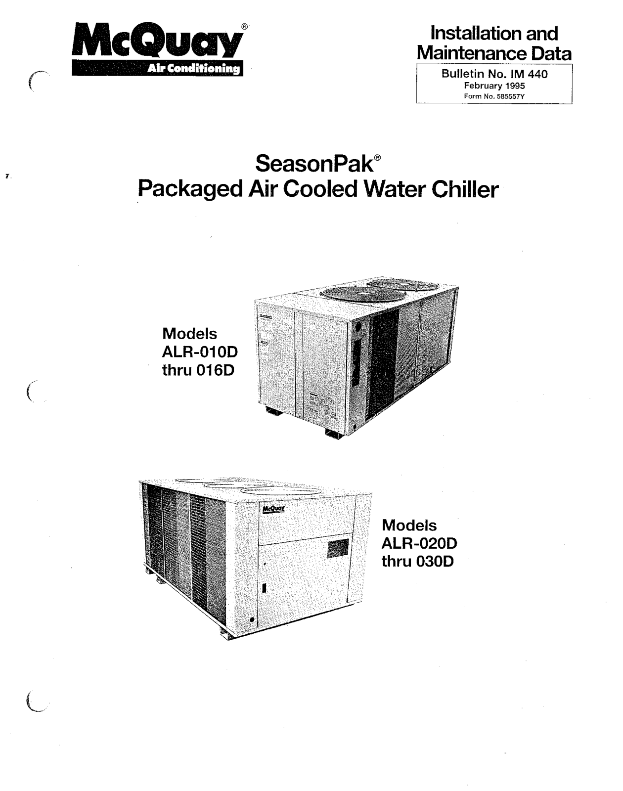 McQuay ALR-010D Installation  Manual