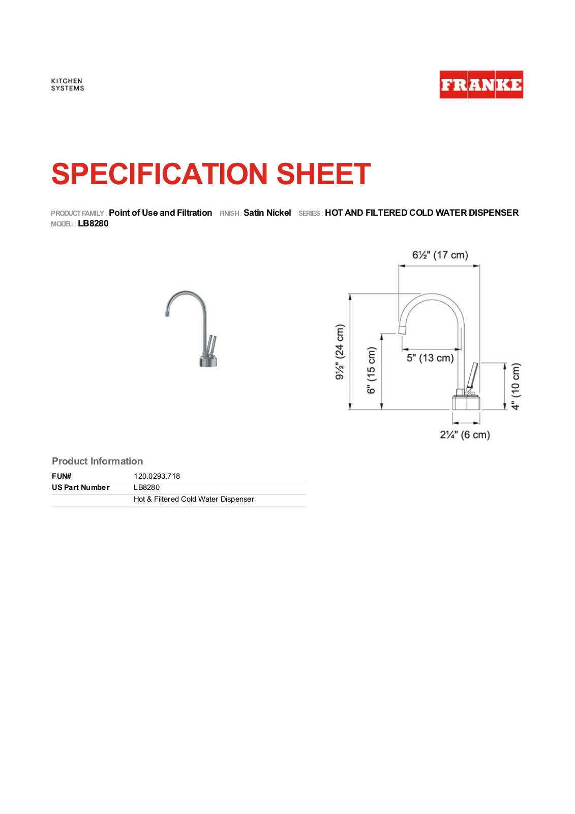 Franke LB8280FRCHT Specs