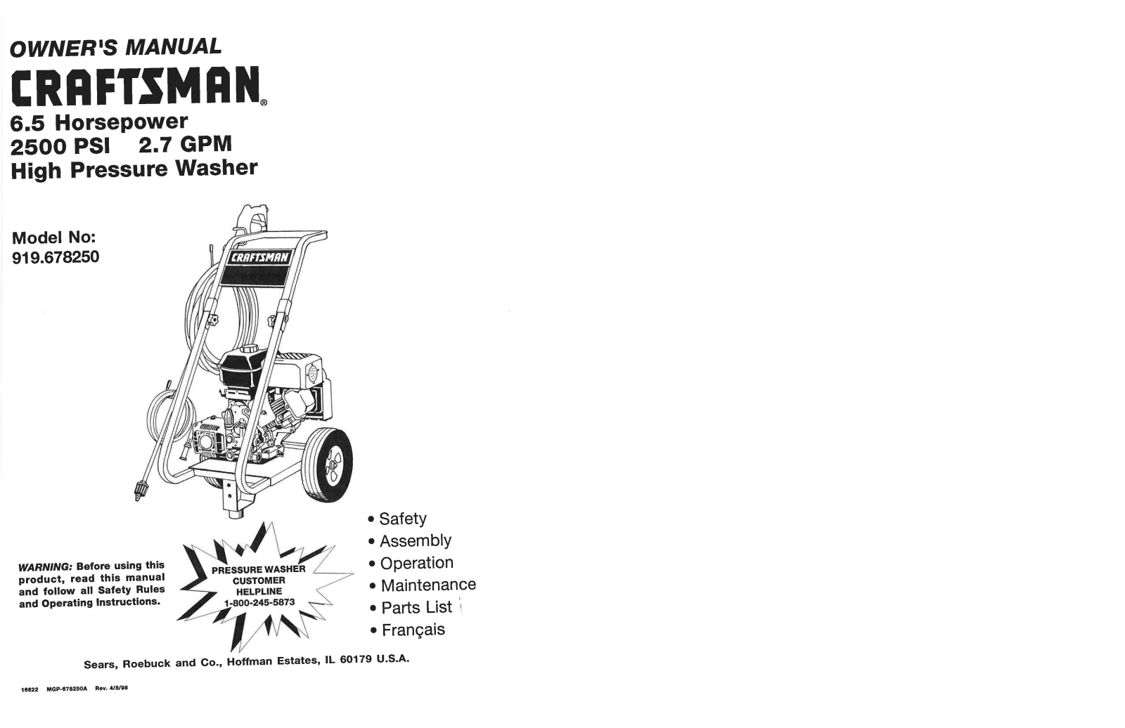 Craftsman MGP-678250A, 919.678250 User Manual