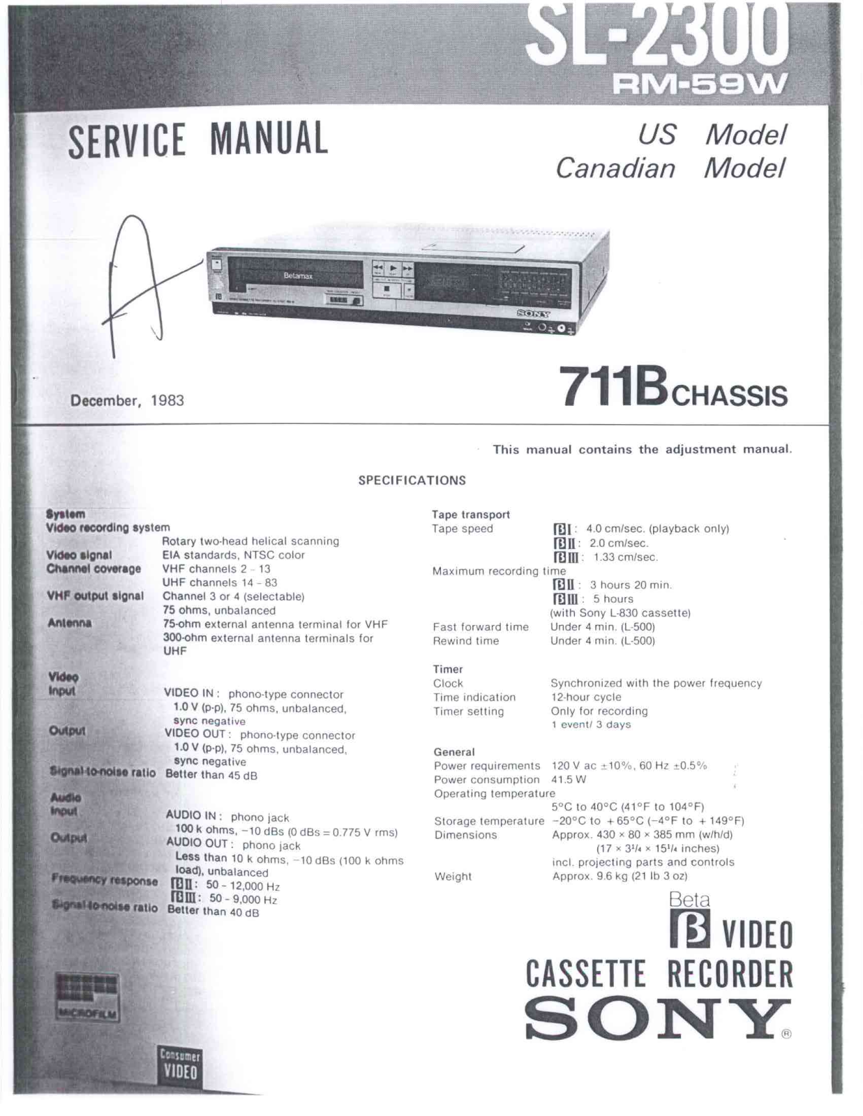 Sony SL-2300 User Manual