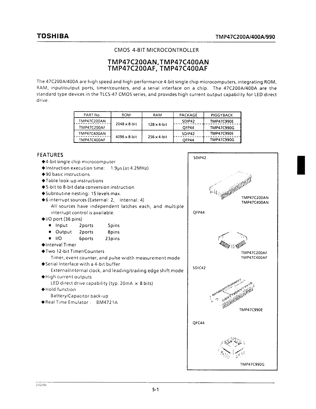 Toshiba TMP47C400AN, TMP47C400AF Datasheet