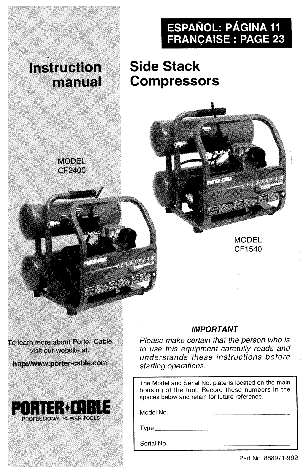 Porter-Cable 888971-992, CF2400, CF1540 User Manual