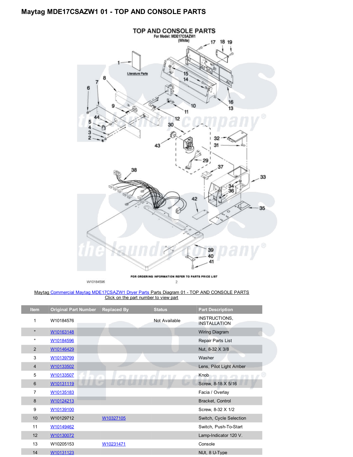 Maytag MDE17CSAZW1 Parts Diagram