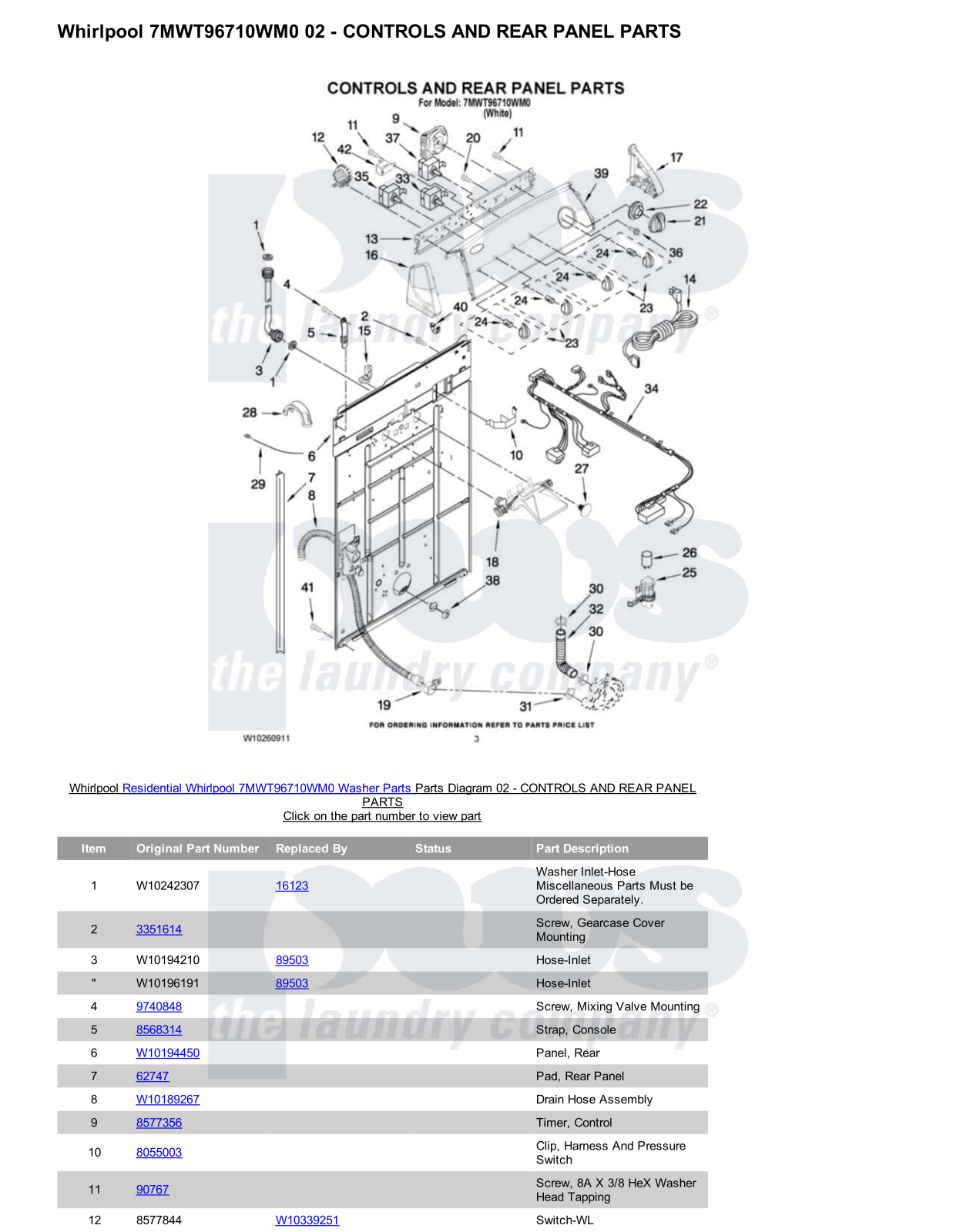 Whirlpool 7MWT96710WM0 Parts Diagram