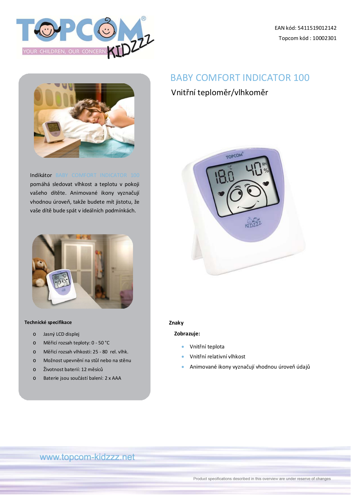 TOPCOM BABY COMFORT INDICATOR 100 User Manual