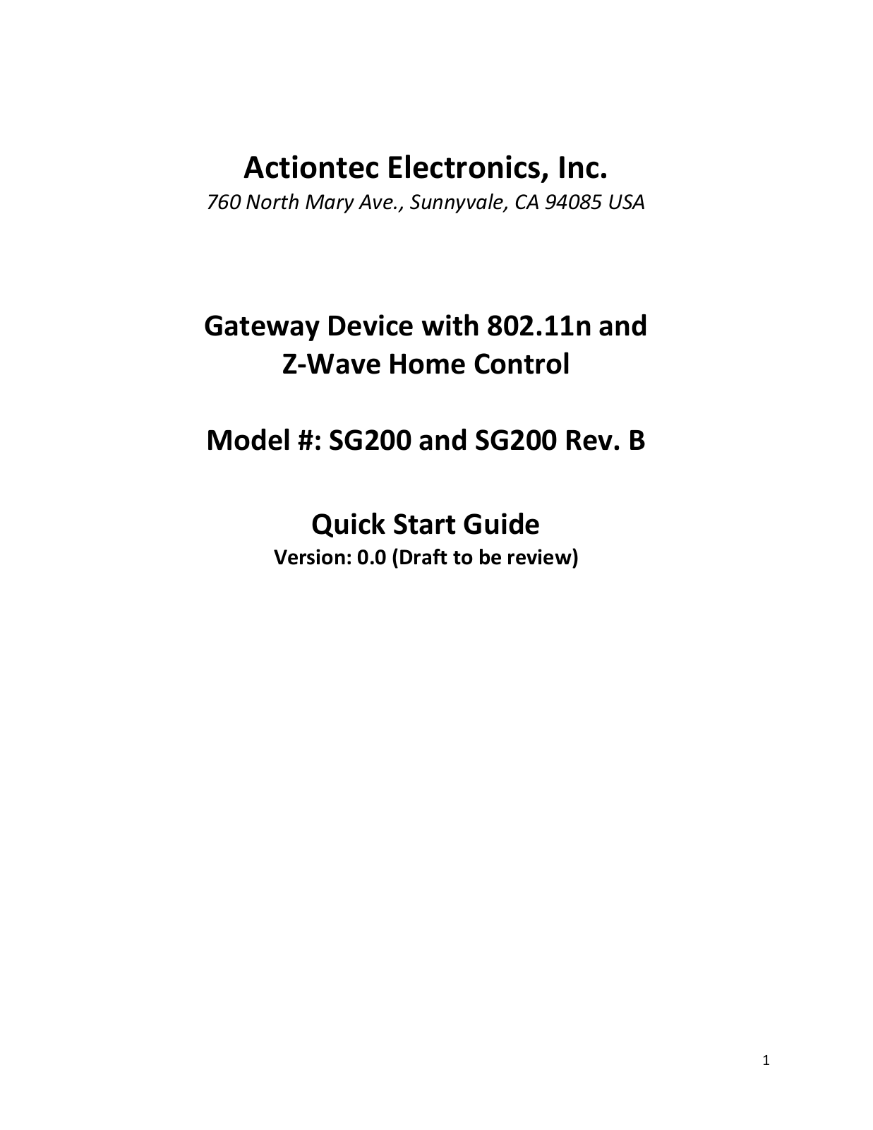 Actiontec SG200 Quick Start Guide