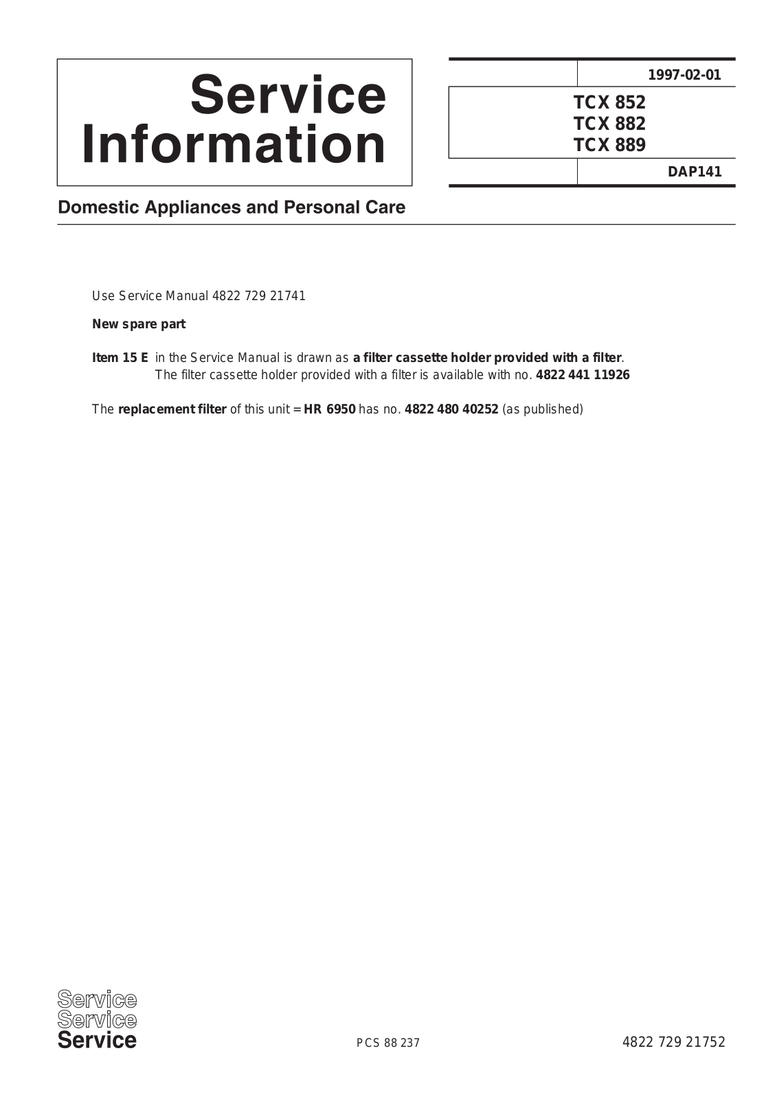 Philips TCX 889, TCX 882, TCX 852 Service Manual