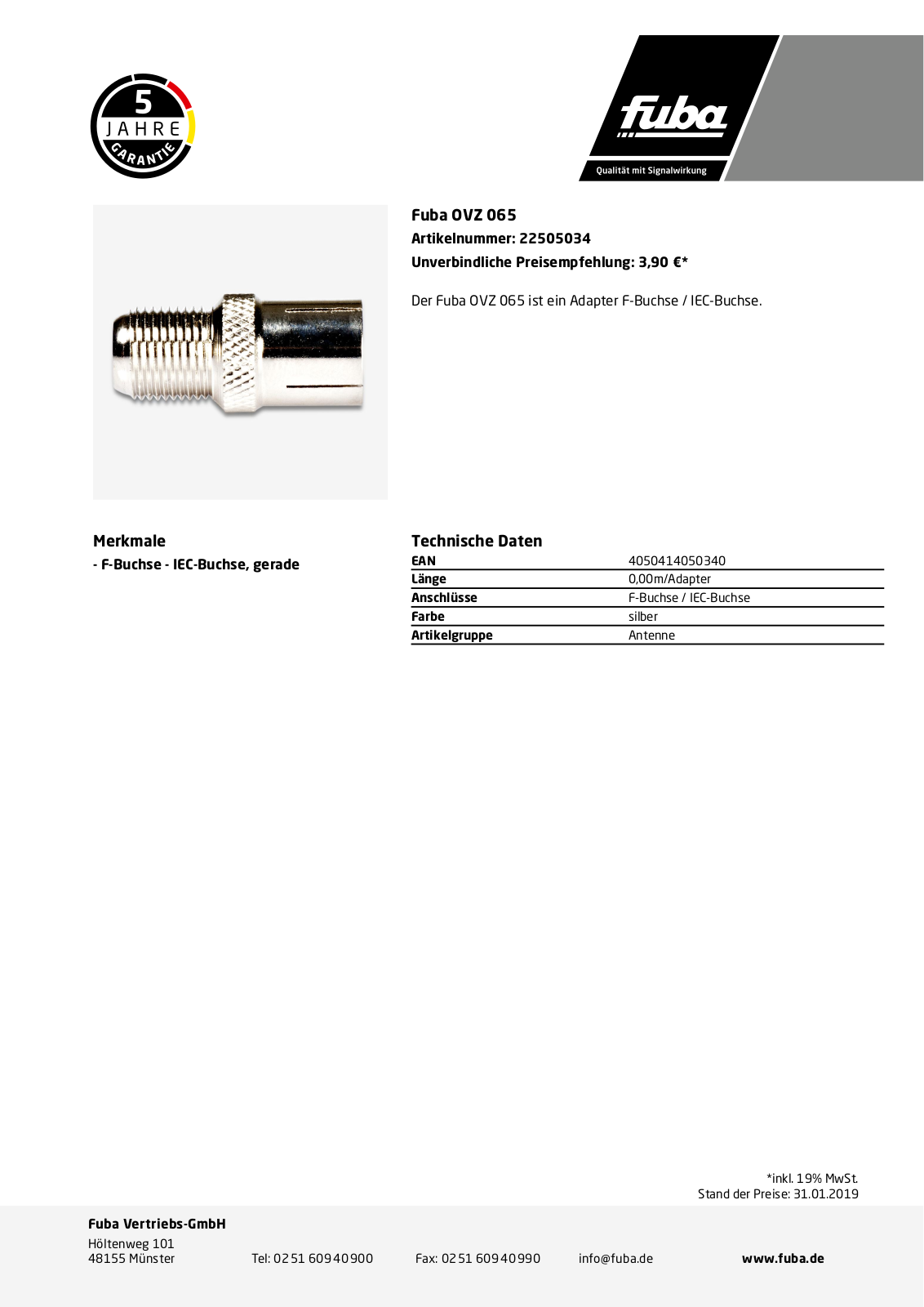 Fuba OVZ 065 Technische Daten