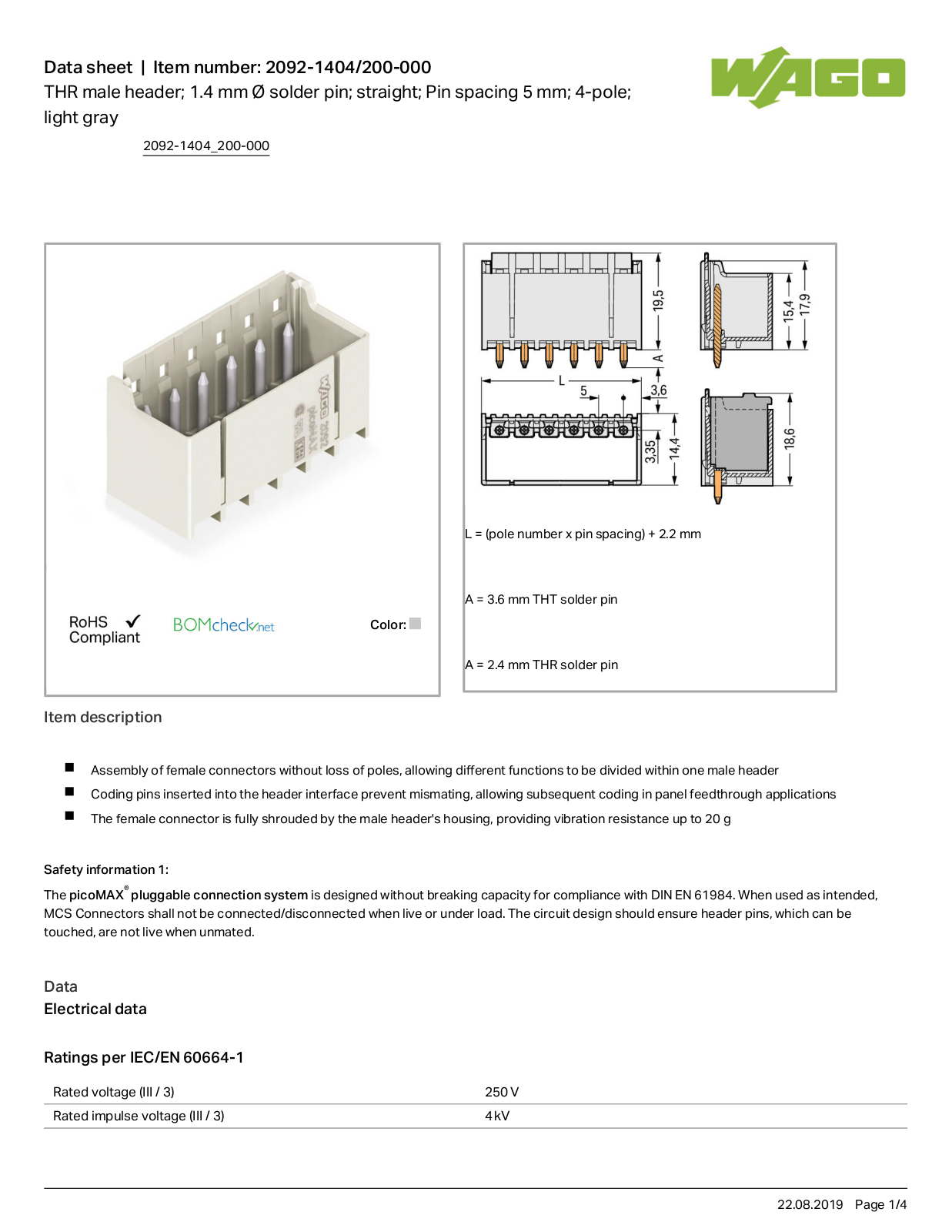 Wago 2092-1404/200-000 Data Sheet