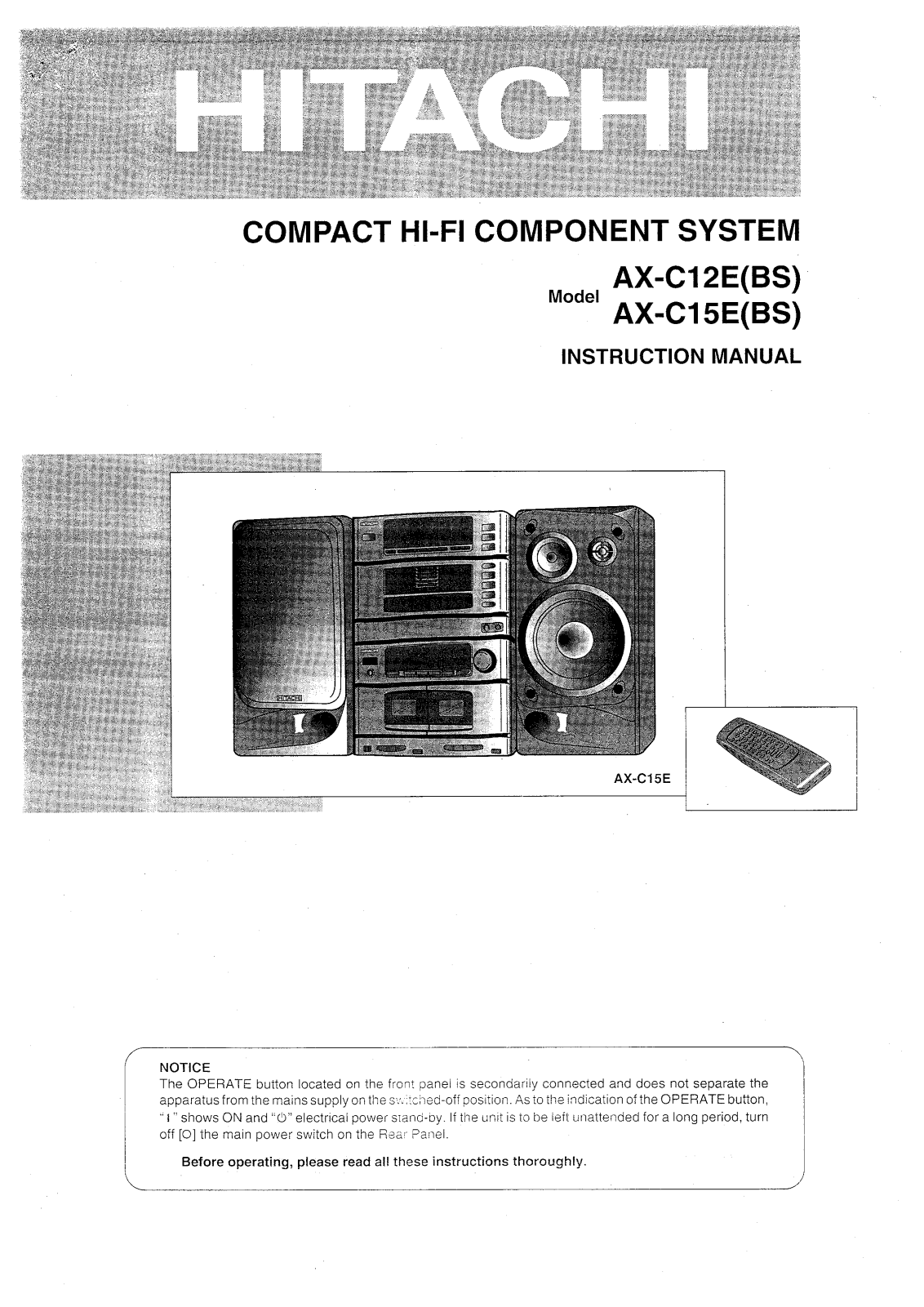 Hitachi AXC12EBS, AXC15EBS User Manual