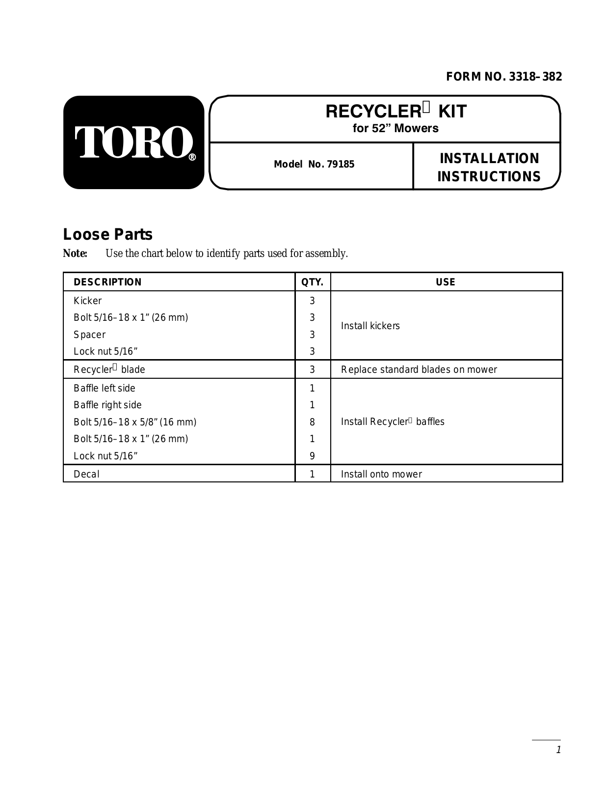 Toro 79185 Installation Instructions