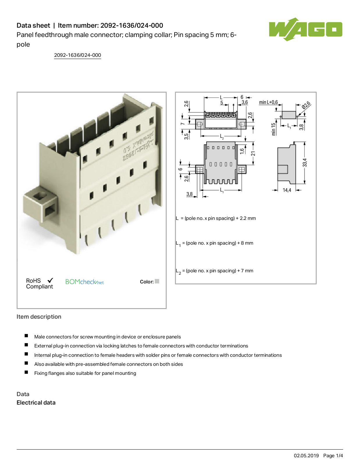 Wago 2092-1636/024-000 Data Sheet