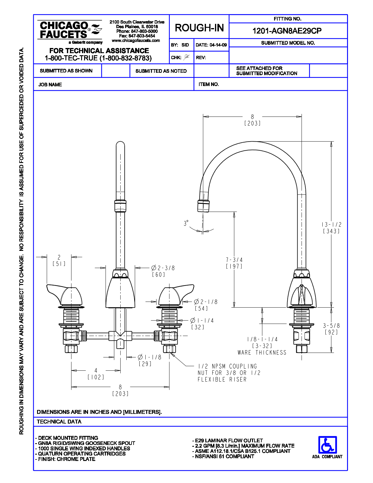 Chicago Faucet 1201-AGN8AE29 User Manual