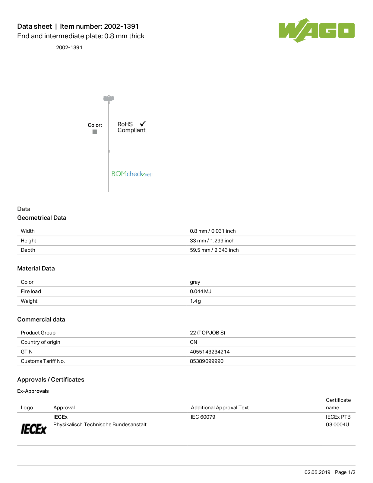 Wago 2002-1391 Data Sheet