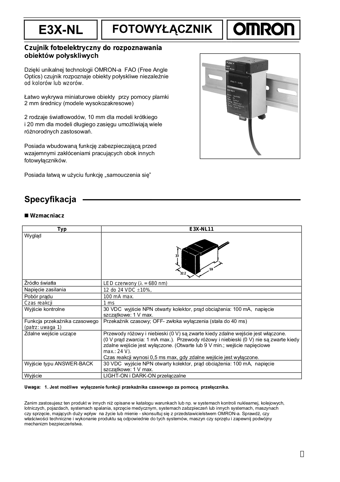 Omron E3X-NL DATASHEET