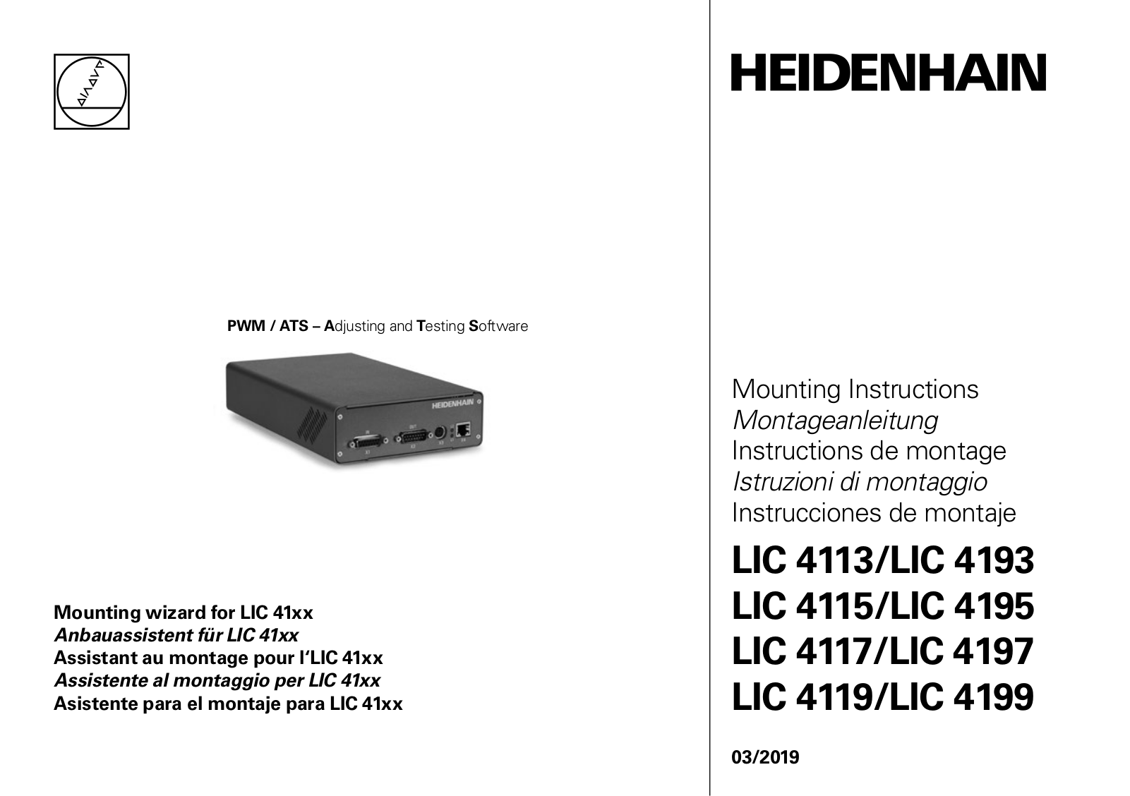 HEIDENHAIN LIC 4113, LIC 4193, LIC 4117, LIC 4197, LIC 4119 Mounting Instructions