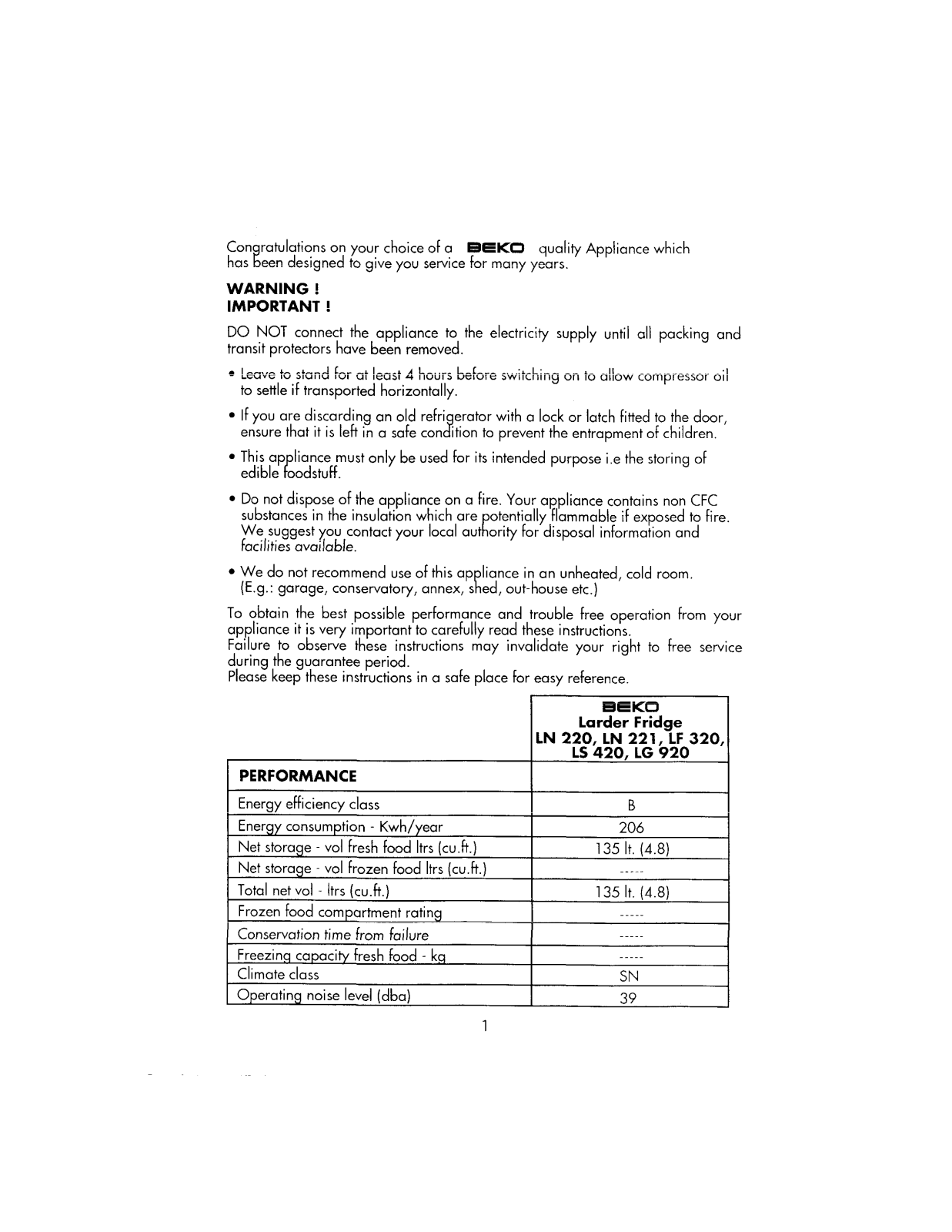 Beko LS421 User Manual