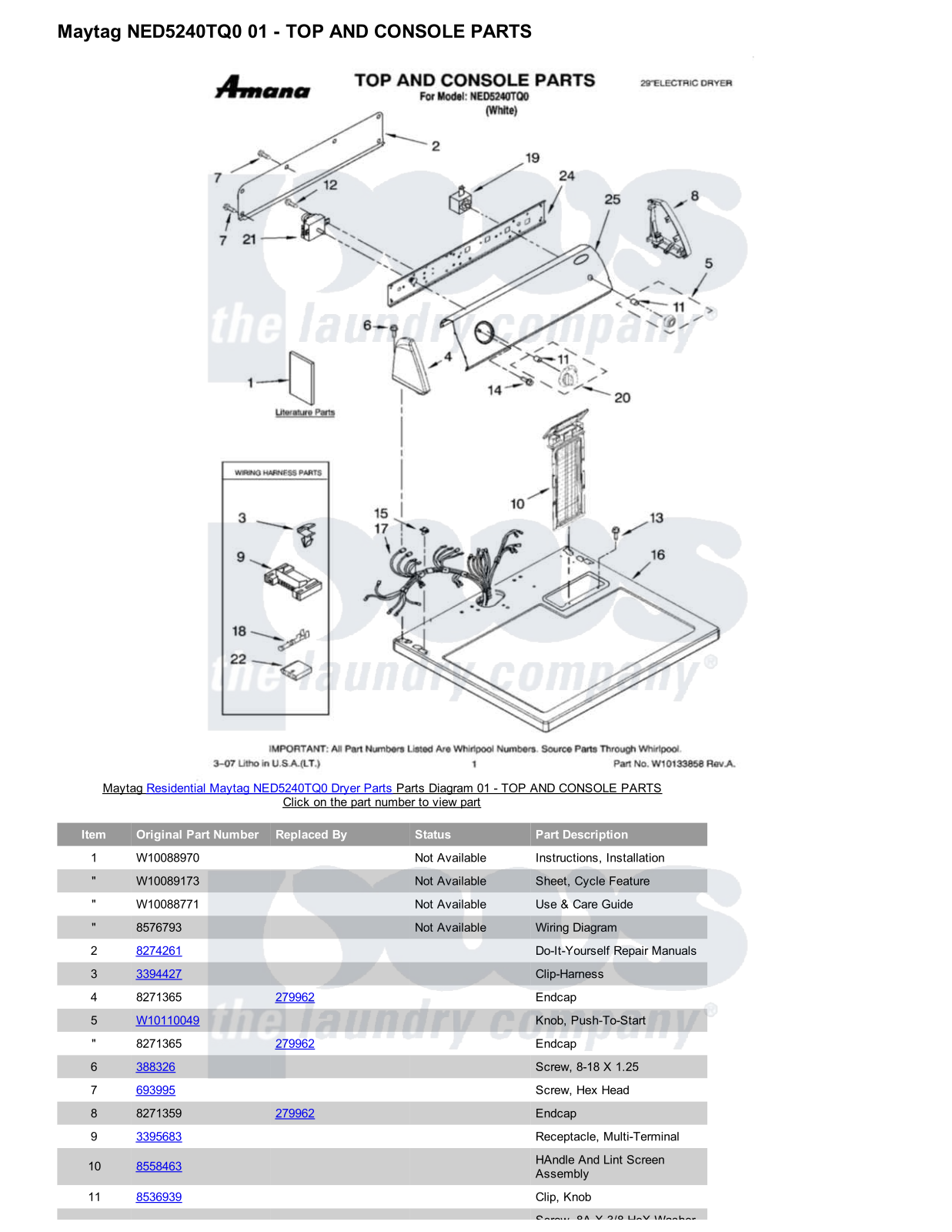 Maytag NED5240TQ0 Parts Diagram