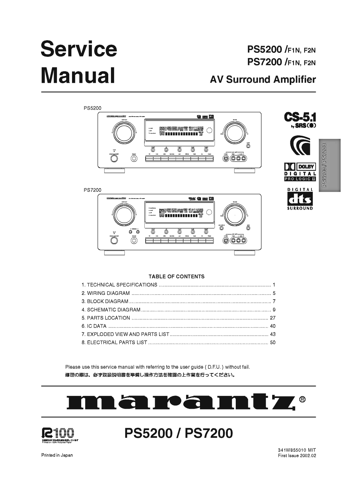 Marantz PS-5200, PS-7200 Service Manual