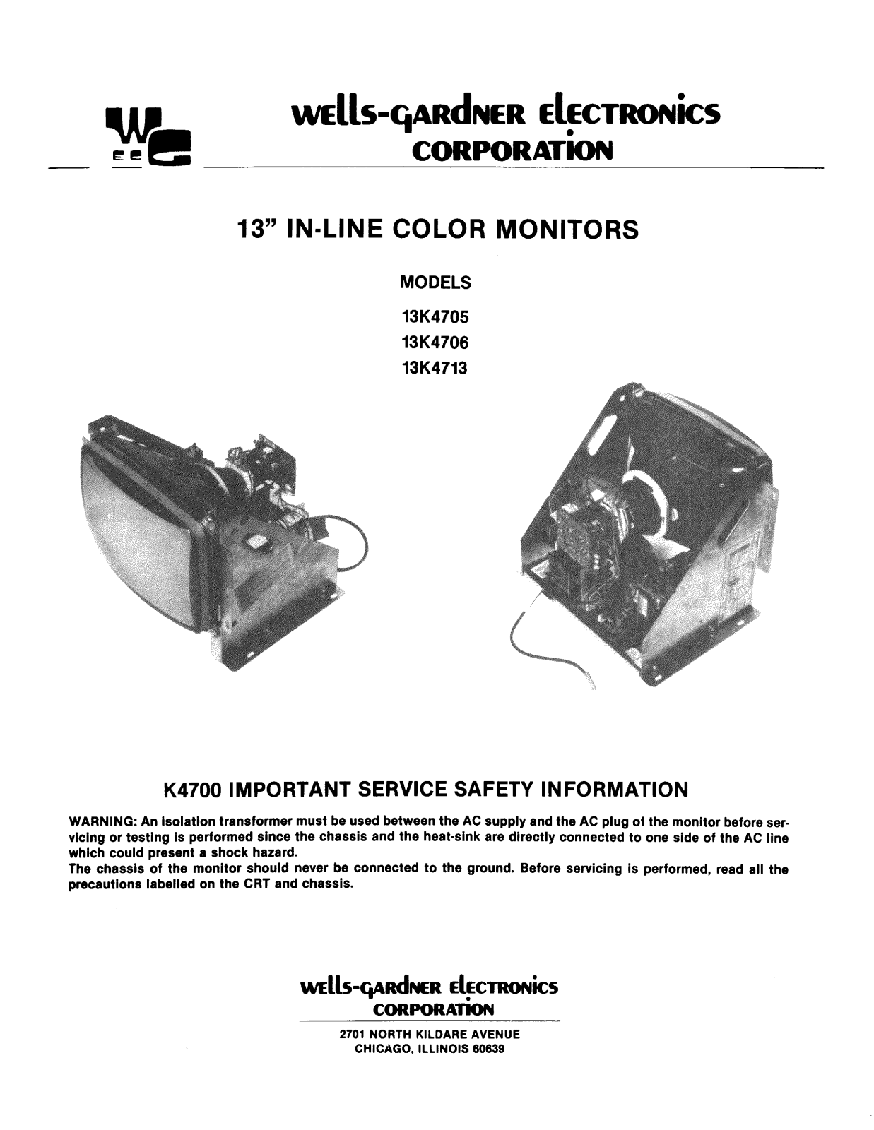 Wells-Gardner 13k4705, 13k4706, 13k4713 User Guide