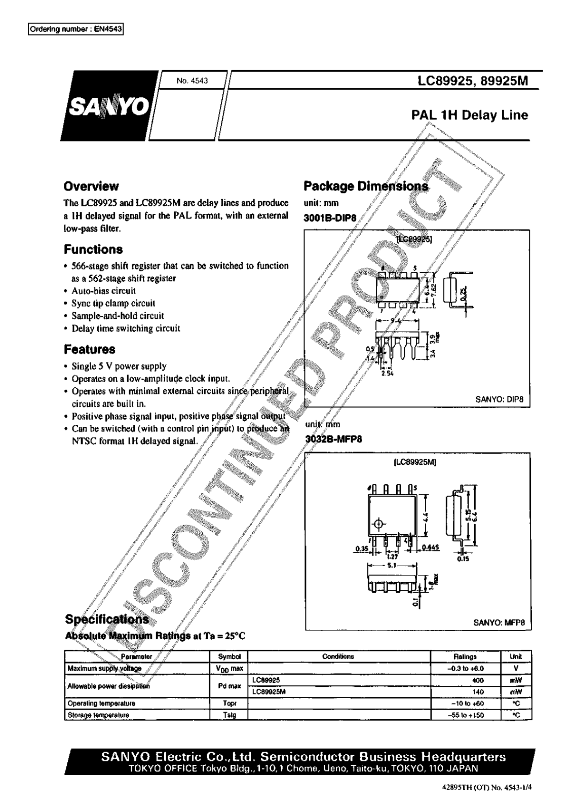 Sanyo LC89925 Specifications