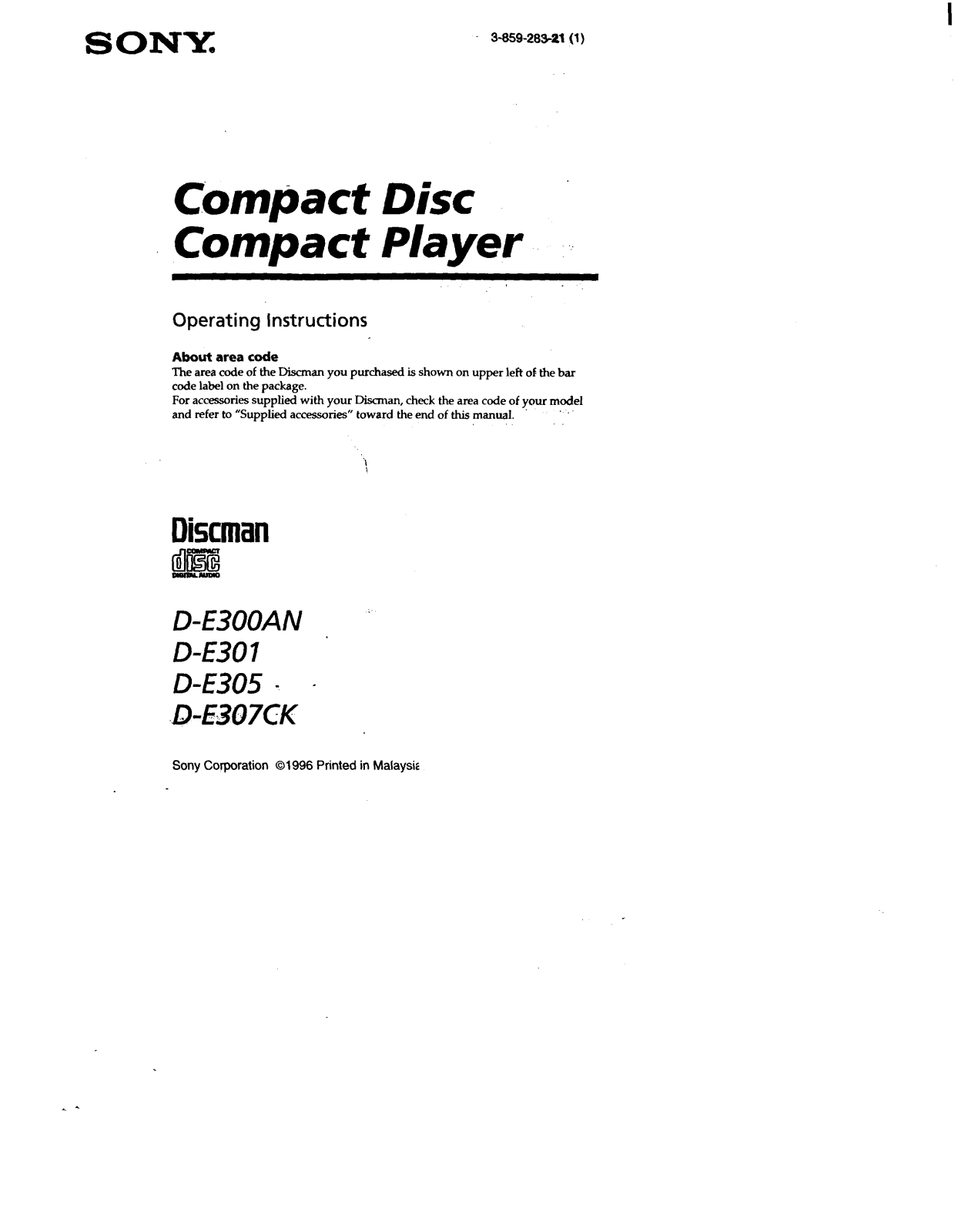 Sony D-E300AN, D-E301, D-E305 Operating Instruction