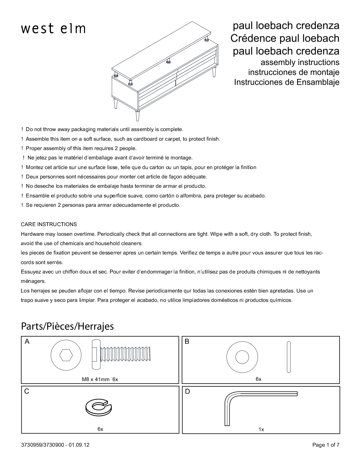 West Elm Paul Loebach Credenza Assembly Instruction