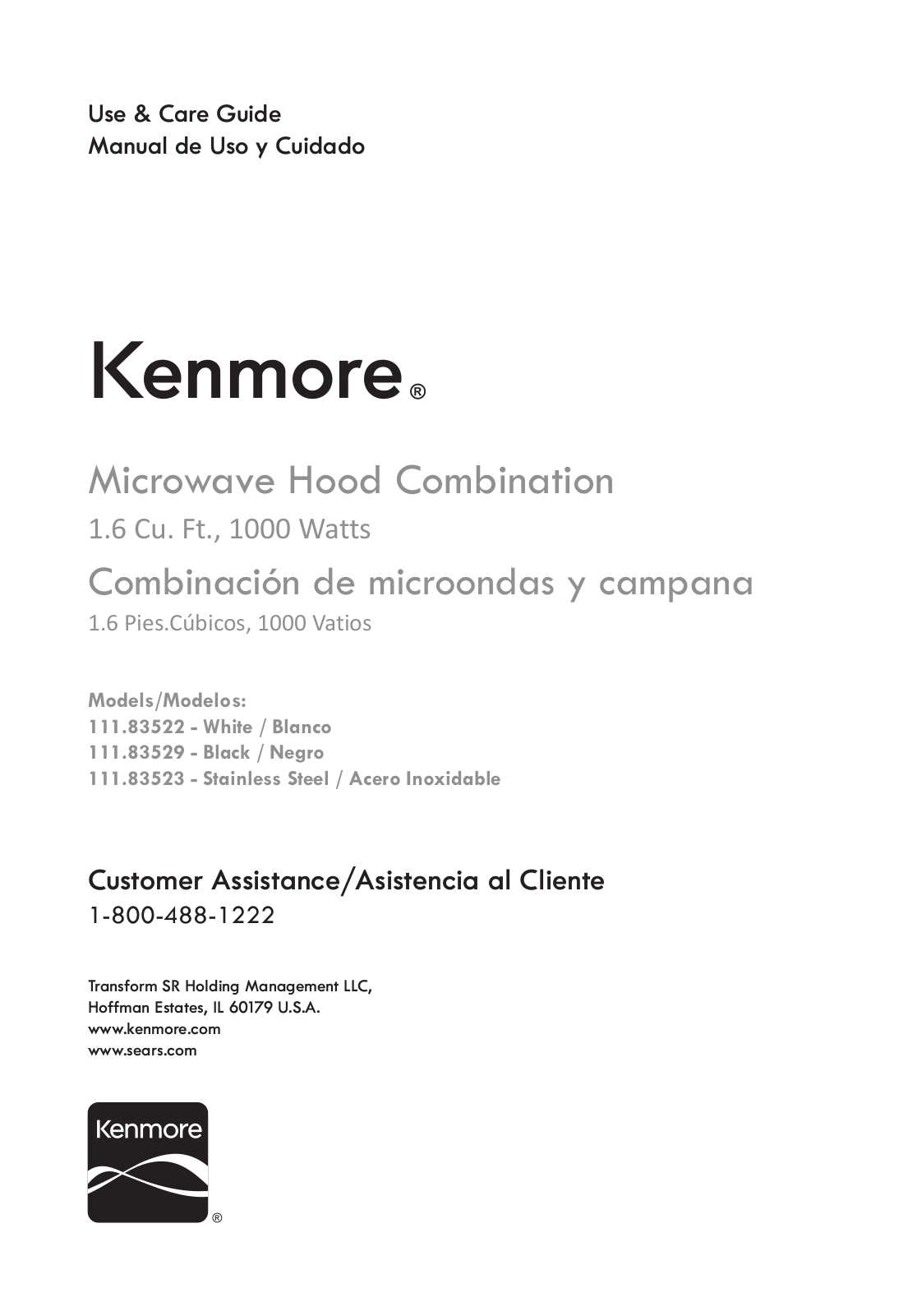 Kenmore 11183529910, 11183522910, 11183523910 Owner’s Manual