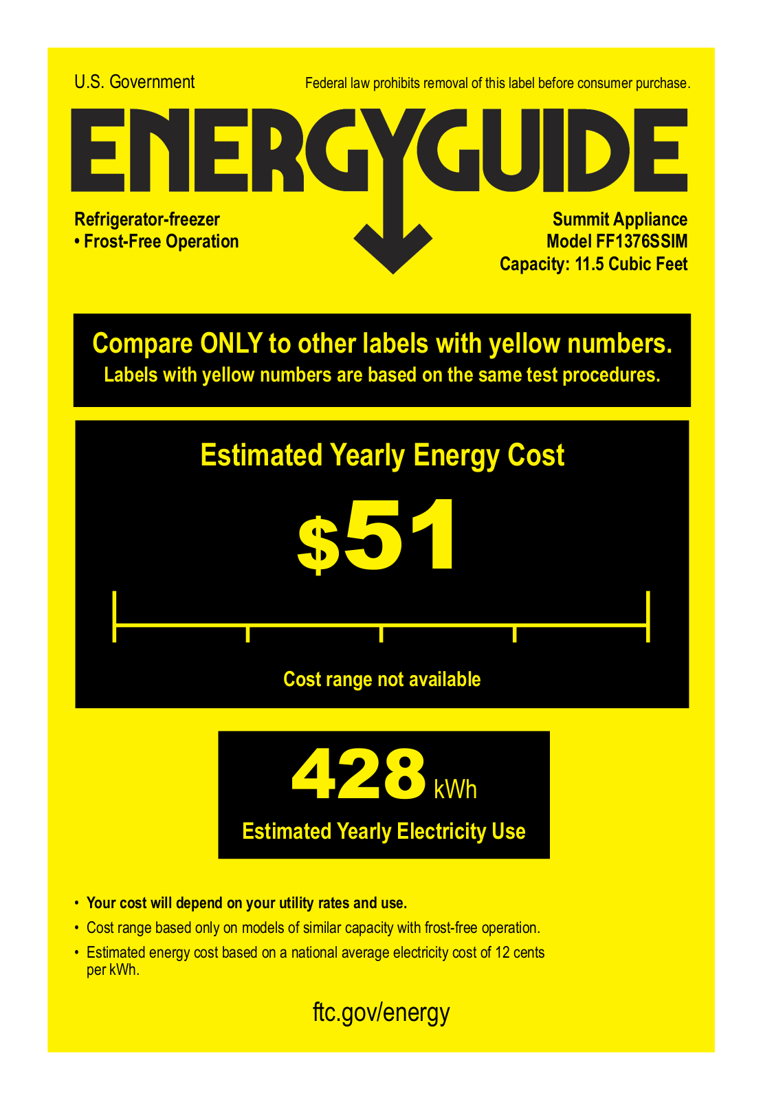 Summit FF1376SSIM Energy manual