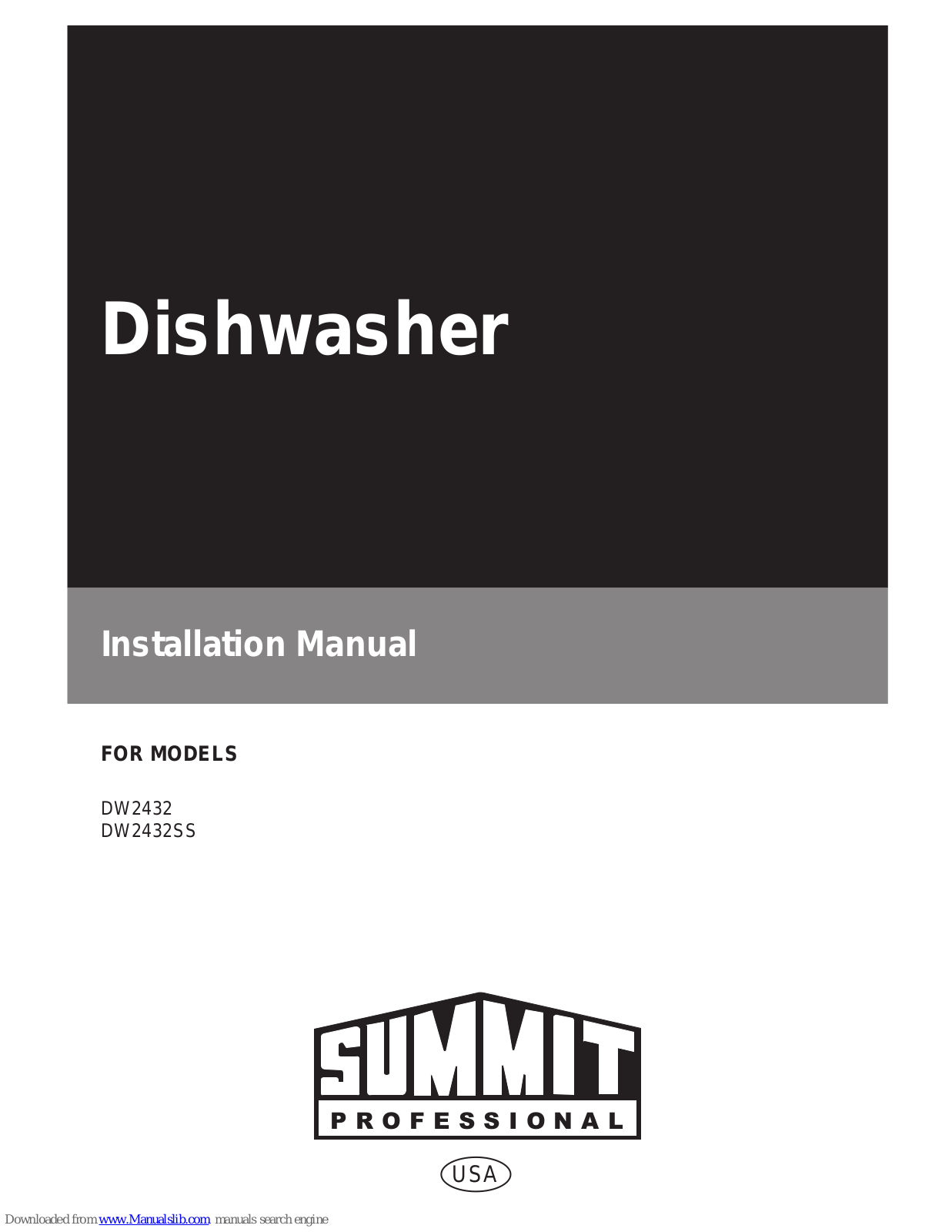 Summit Professional DW2432, DW2432SS Installation Manual